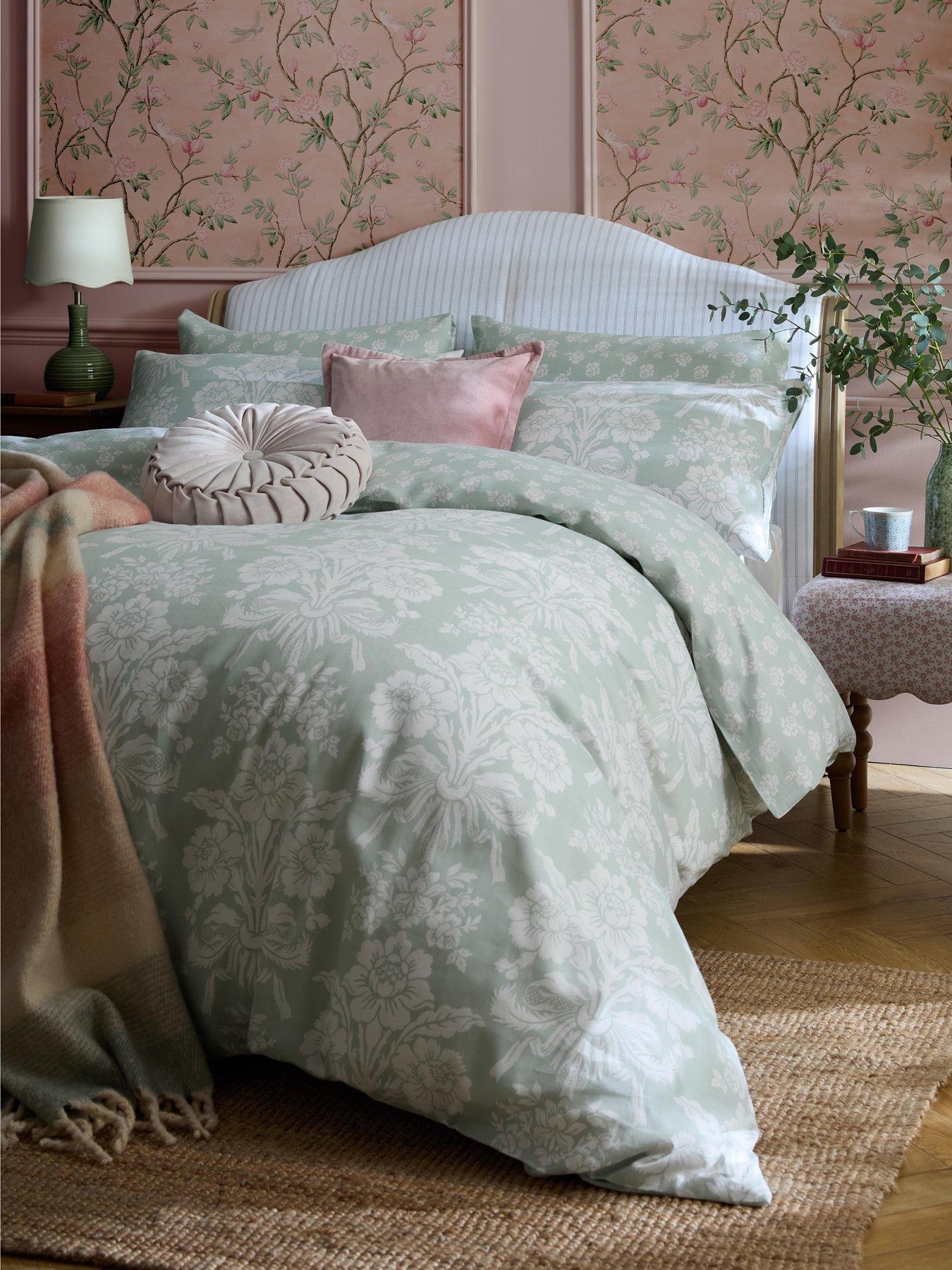 Laura Ashley Tatton 100% Cotton Standard Pillowcase Pair 50x75cm Duckegg Green