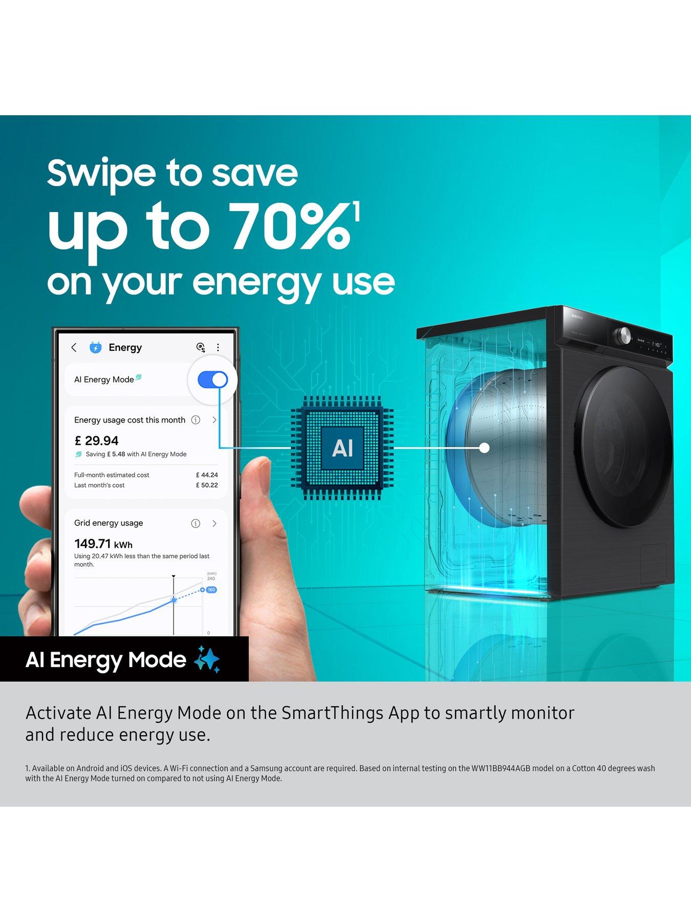 Image 3 of 7 of Samsung Series 5 AI Energy WD90HG5U34BBEU 9kg Wash, 6kg Dry, 1400rpm Spin Wifi Connected Washer Dryer - A Rated -&nbsp;Black