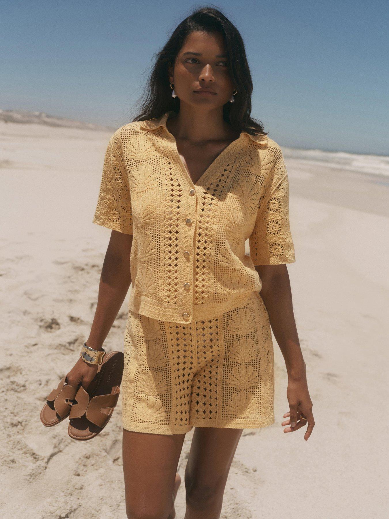 Mint Velvet Yellow Shell  Crochet Short