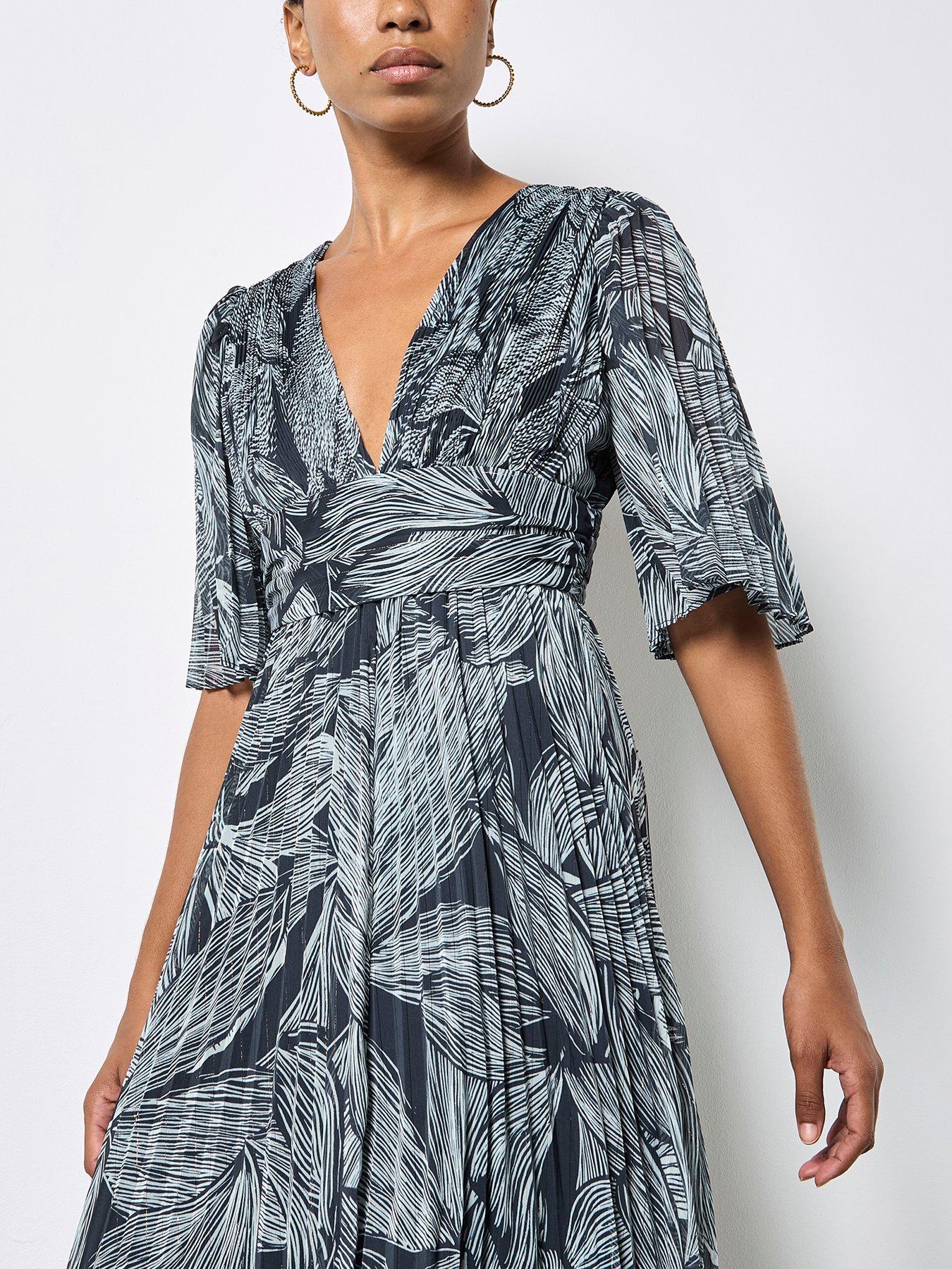 Image 1 of 4 of Apricot Floral Chiffon Pleat Maxi Dress - Blue