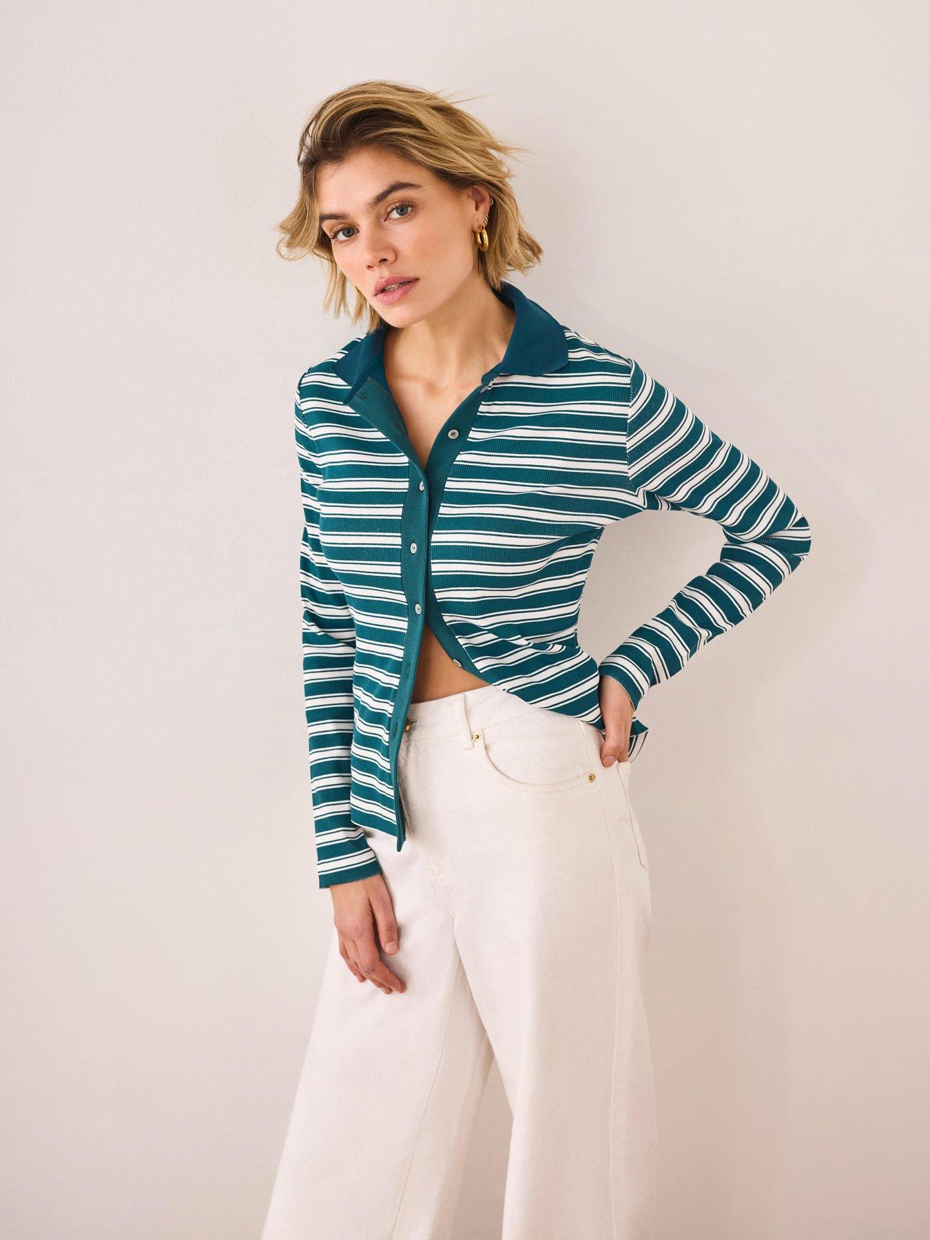 Mint Velvet Stripe Polo Top - Green