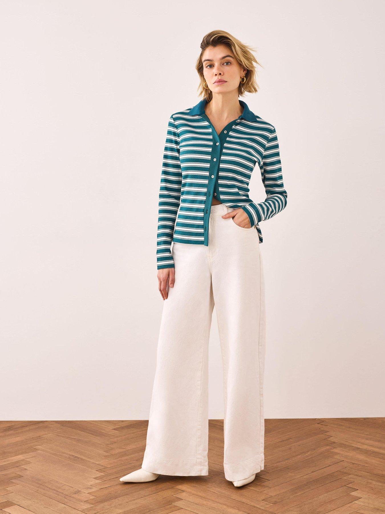 Image 3 of 6 of Mint Velvet Stripe Polo Top - Green