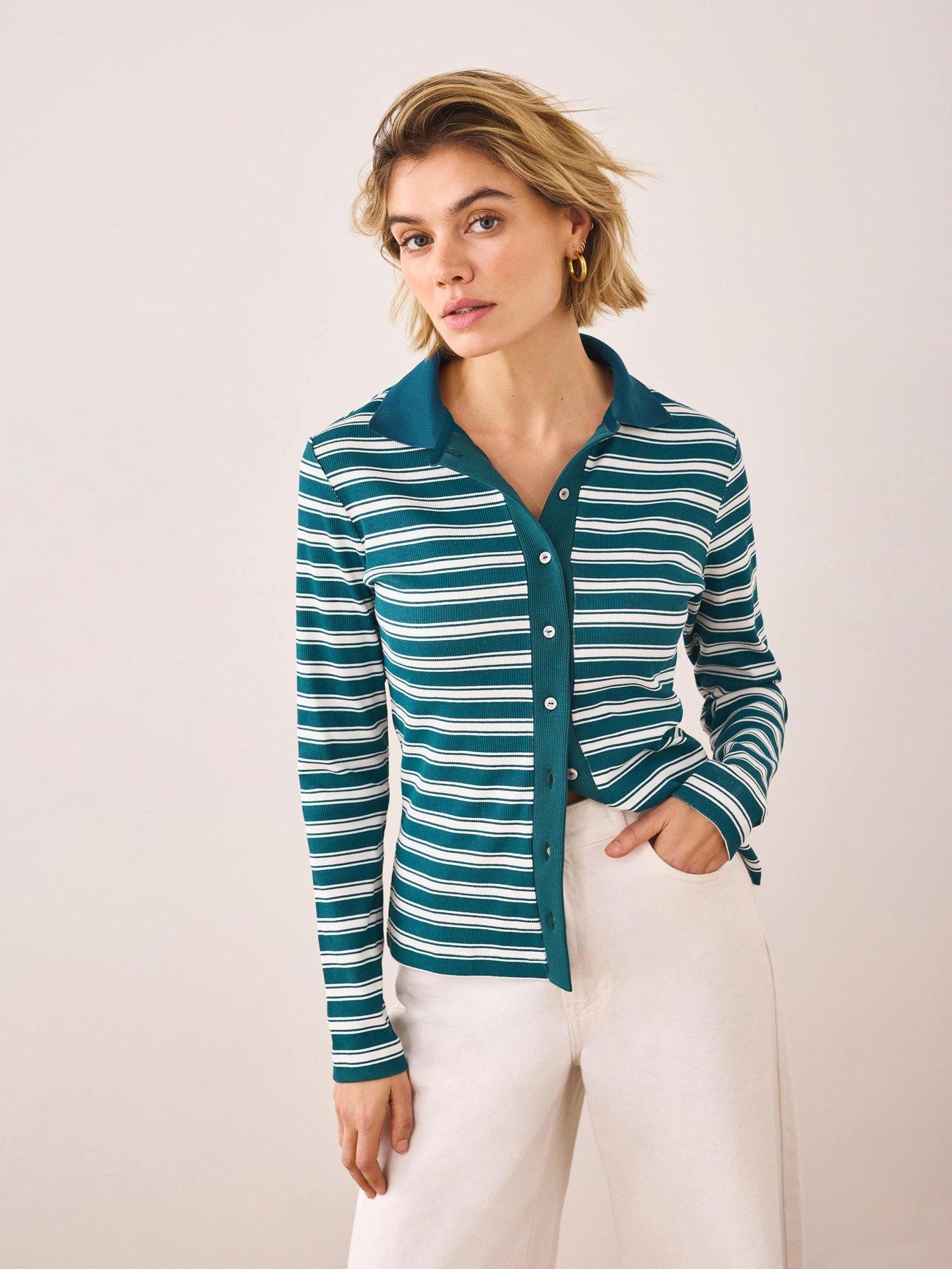 Image 4 of 6 of Mint Velvet Stripe Polo Top - Green