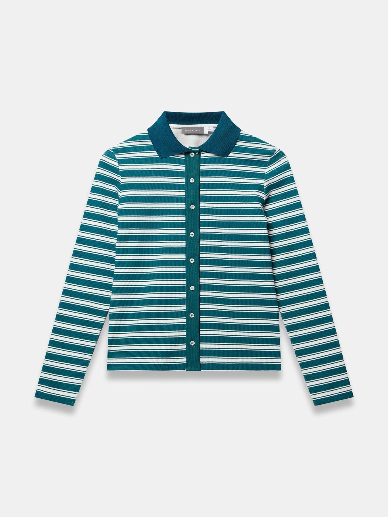 Image 5 of 6 of Mint Velvet Stripe Polo Top - Green