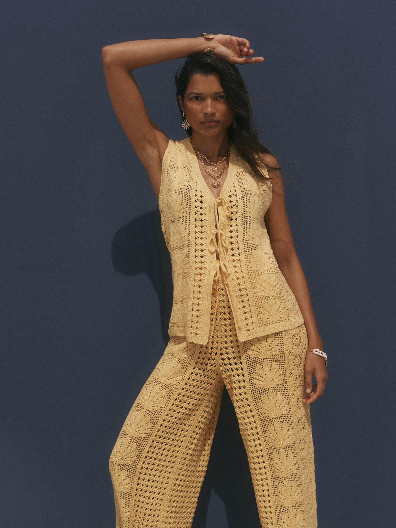 Image 3 of 6 of Mint Velvet Shell Crochet Top - Yellow