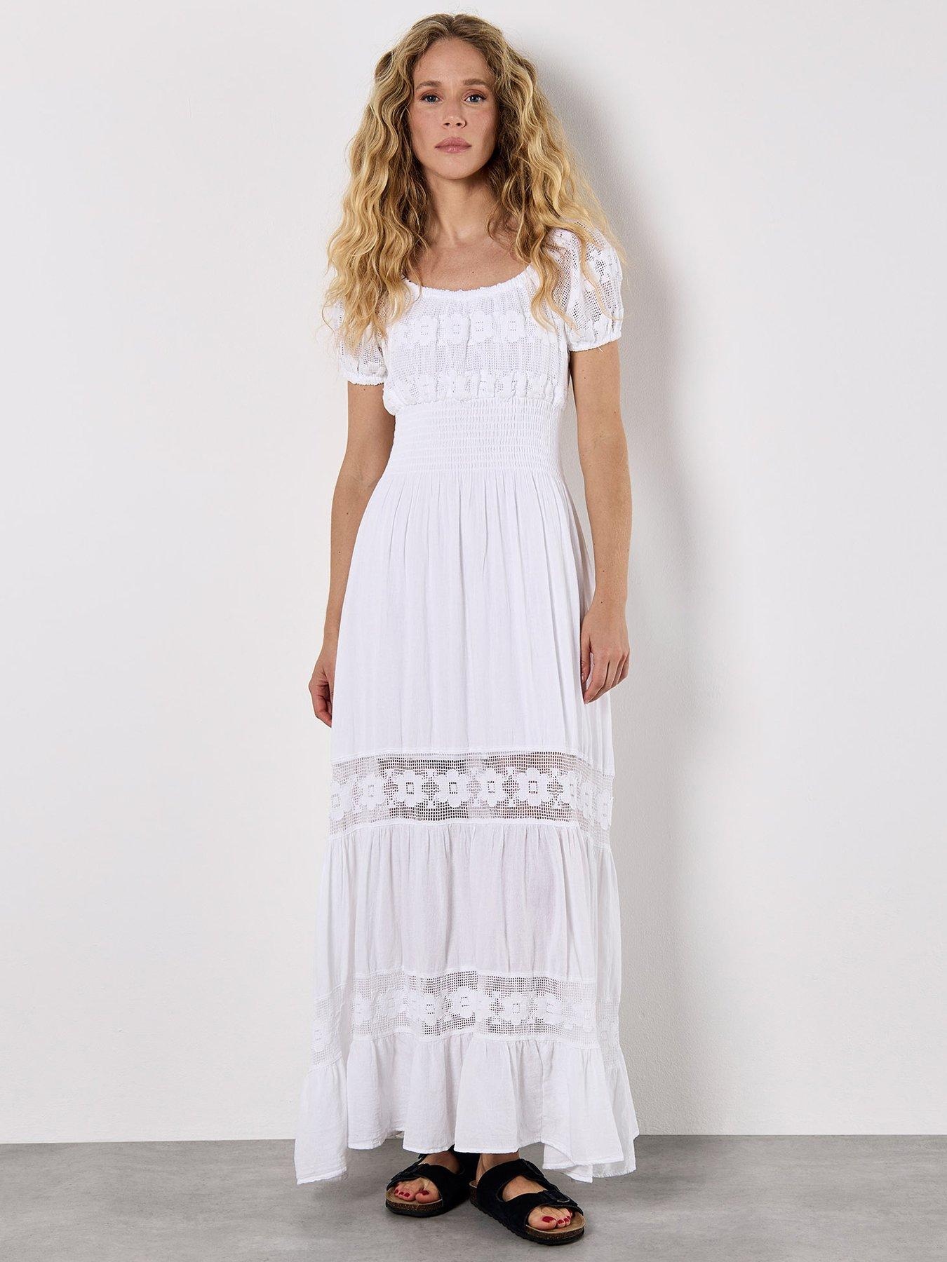 Apricot Floral Lace Milkmaid Maxi Dress