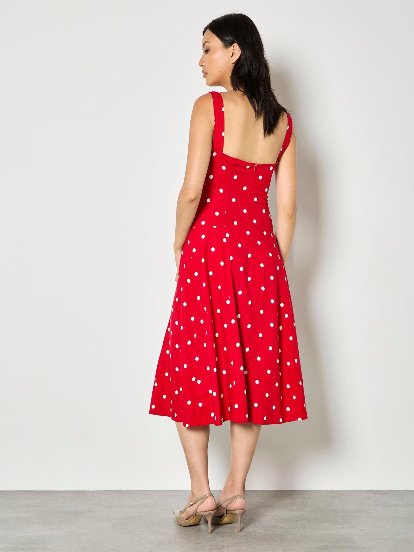 Image 2 of 4 of Apricot Polkadot Square Neck Midi Dress