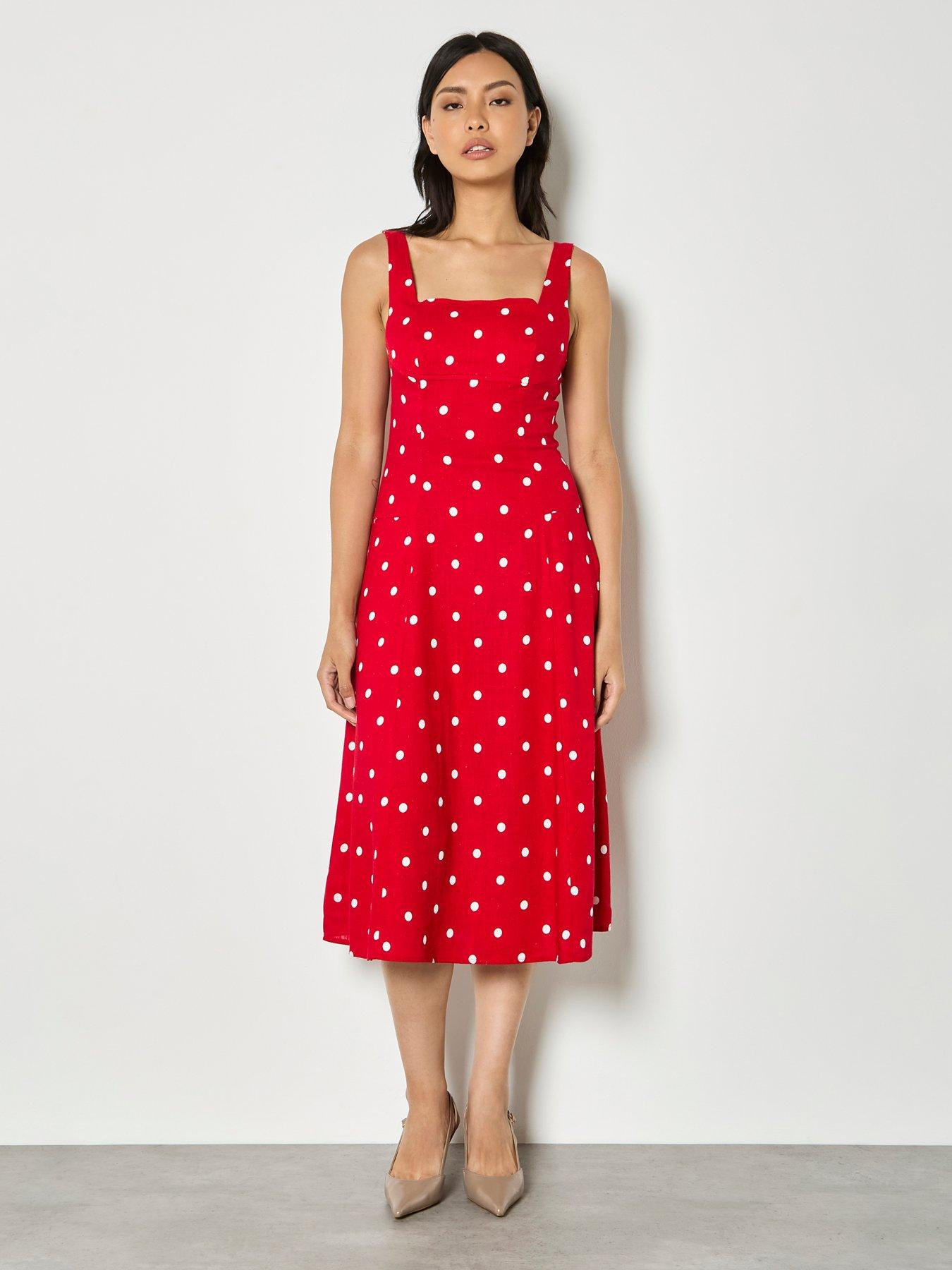 Image 3 of 4 of Apricot Polkadot Square Neck Midi Dress