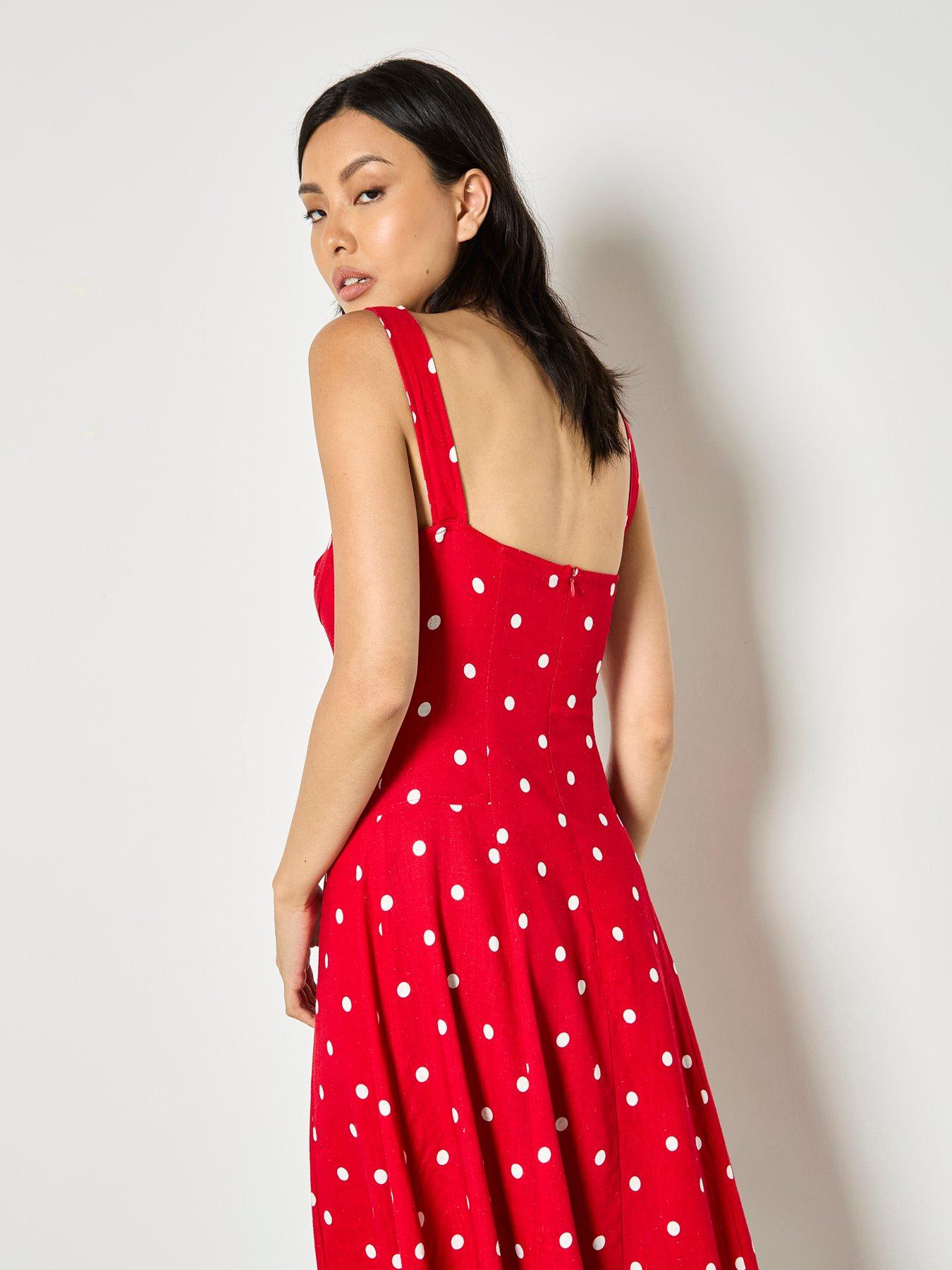 Image 4 of 4 of Apricot Polkadot Square Neck Midi Dress