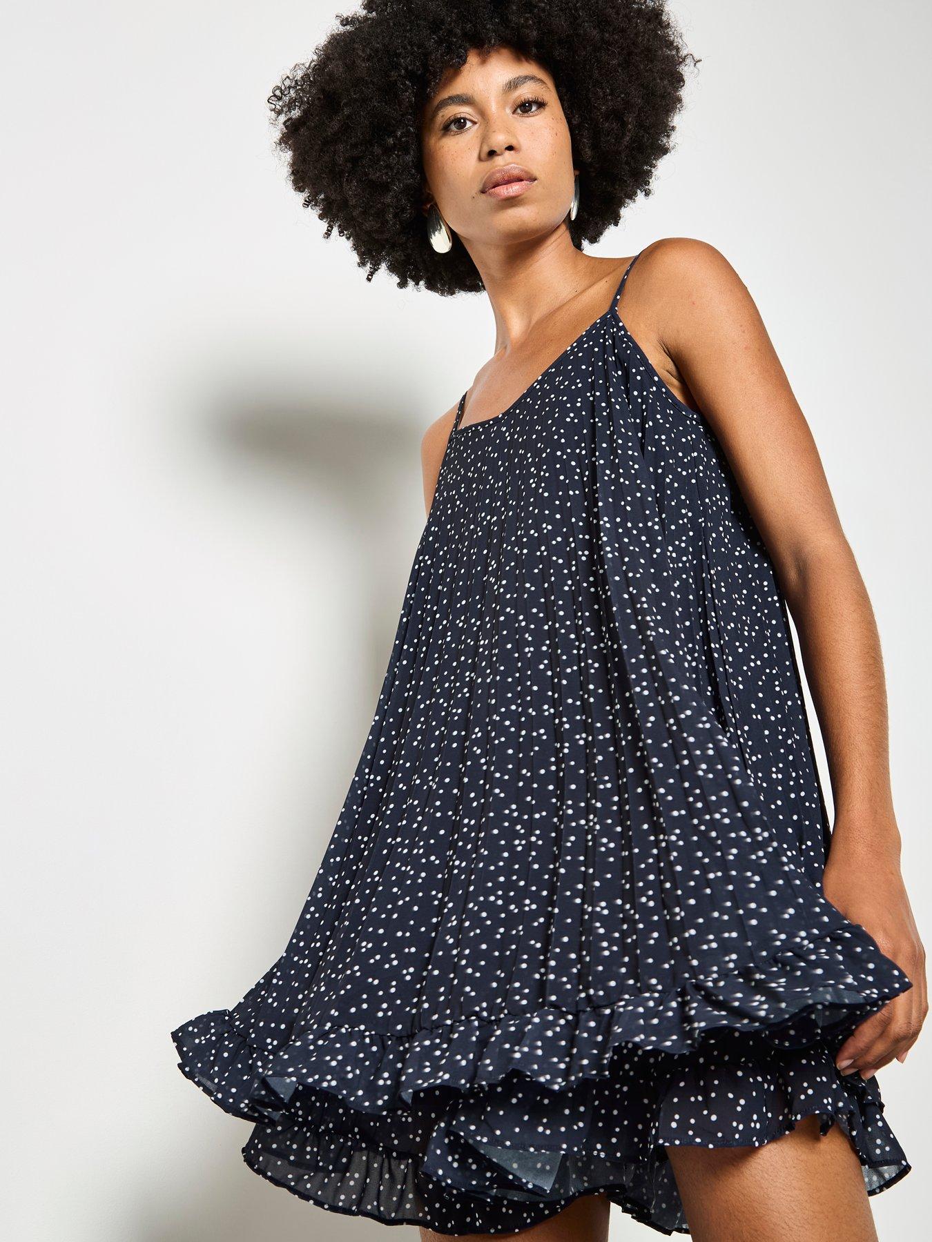 Apricot Polka Dot Pleated Cami Top - Blue