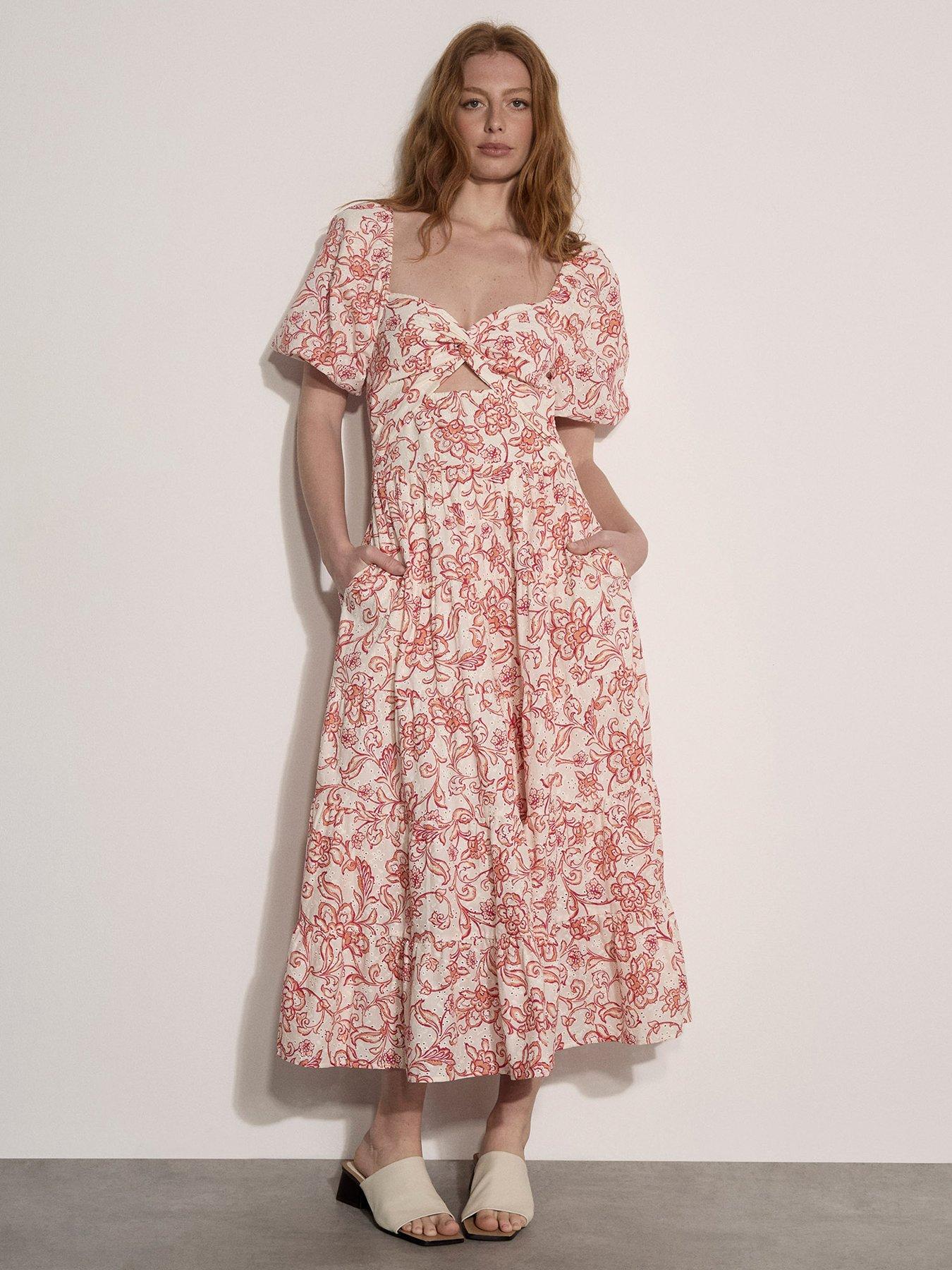 Apricot Printed Broderie Milkmaid Dress