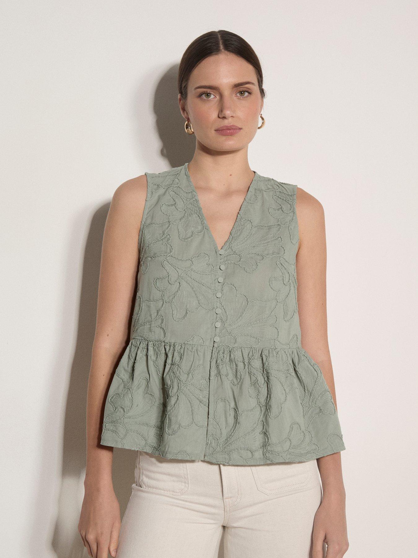 Apricot Corded Embroidery Peplum Top - Mint
