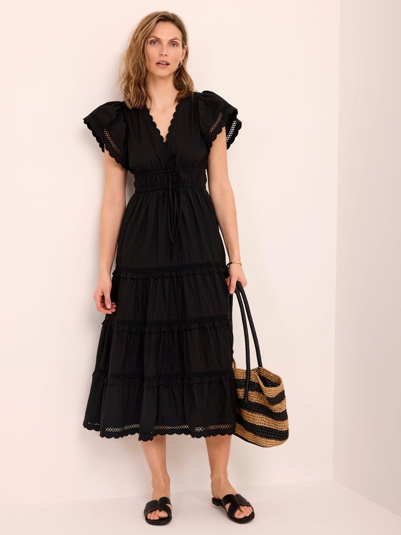Mint Velvet Cotton Ruffle Maxi Dress - Black