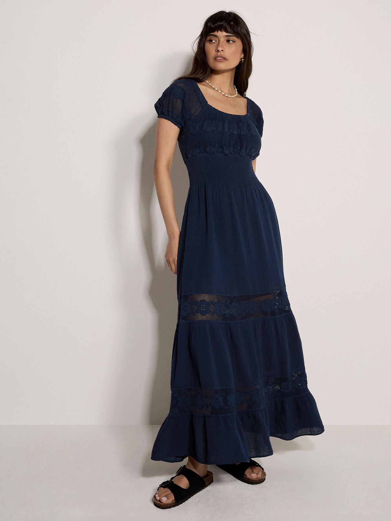 Apricot Floral Lace Milkmaid Maxi Dress