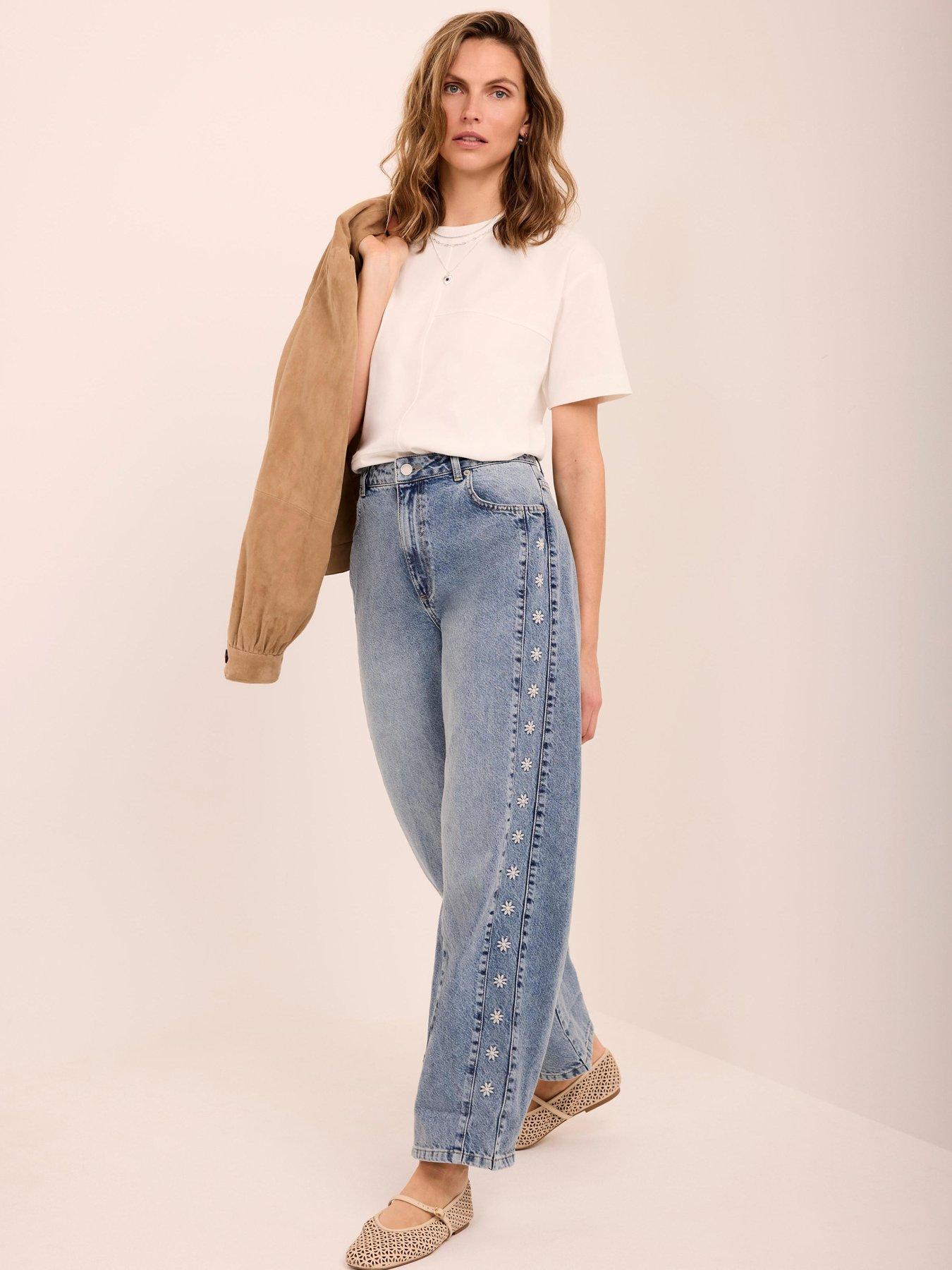 Mint Velvet Mid Indigo Embroidered Jean - Blue
