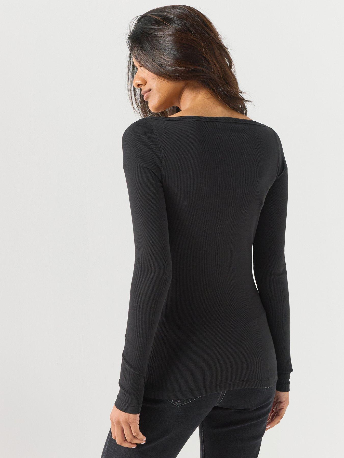 Image 2 of 5 of Diesel Long Sleeve Ribbed Top with Metallic Oval D - Black