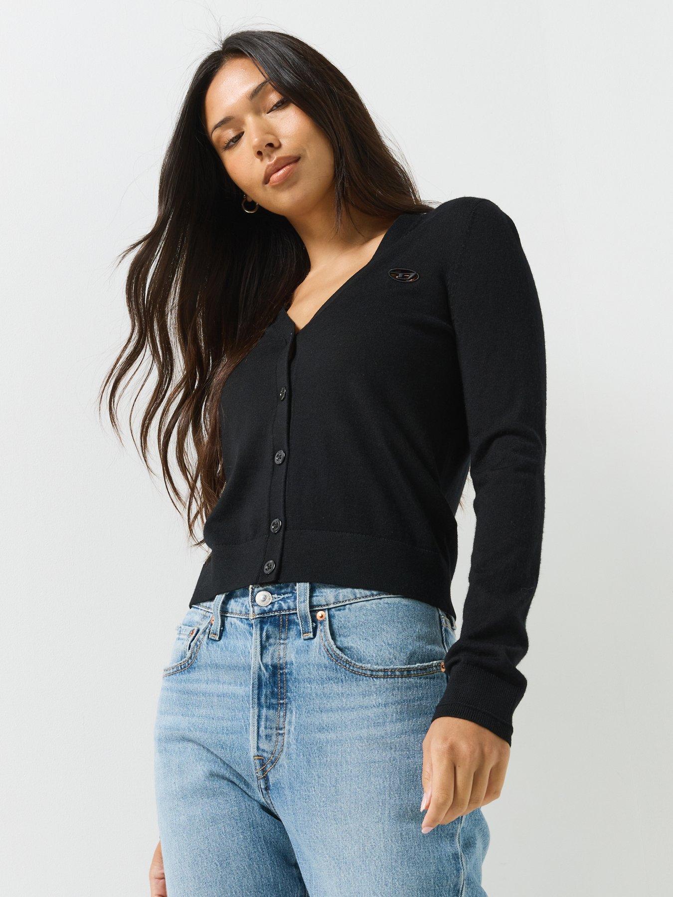 Diesel Womens Alima V-Neck Pure Wool Cardigan, Black, Size M, Women