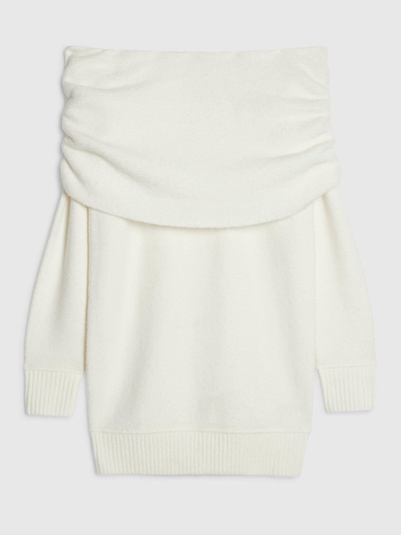 Image 5 of 6 of River Island Womens Bardot Off-Shoulder Cotton Mini Jumper Dress - Cream