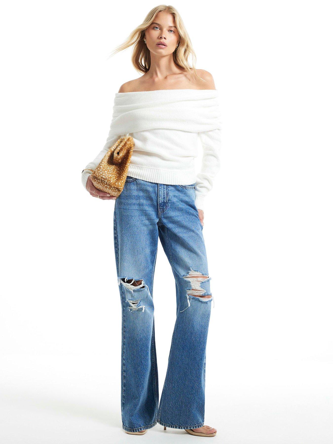 Image 3 of 6 of River Island Womens Bardot Gathered Cotton Jumper - Cream