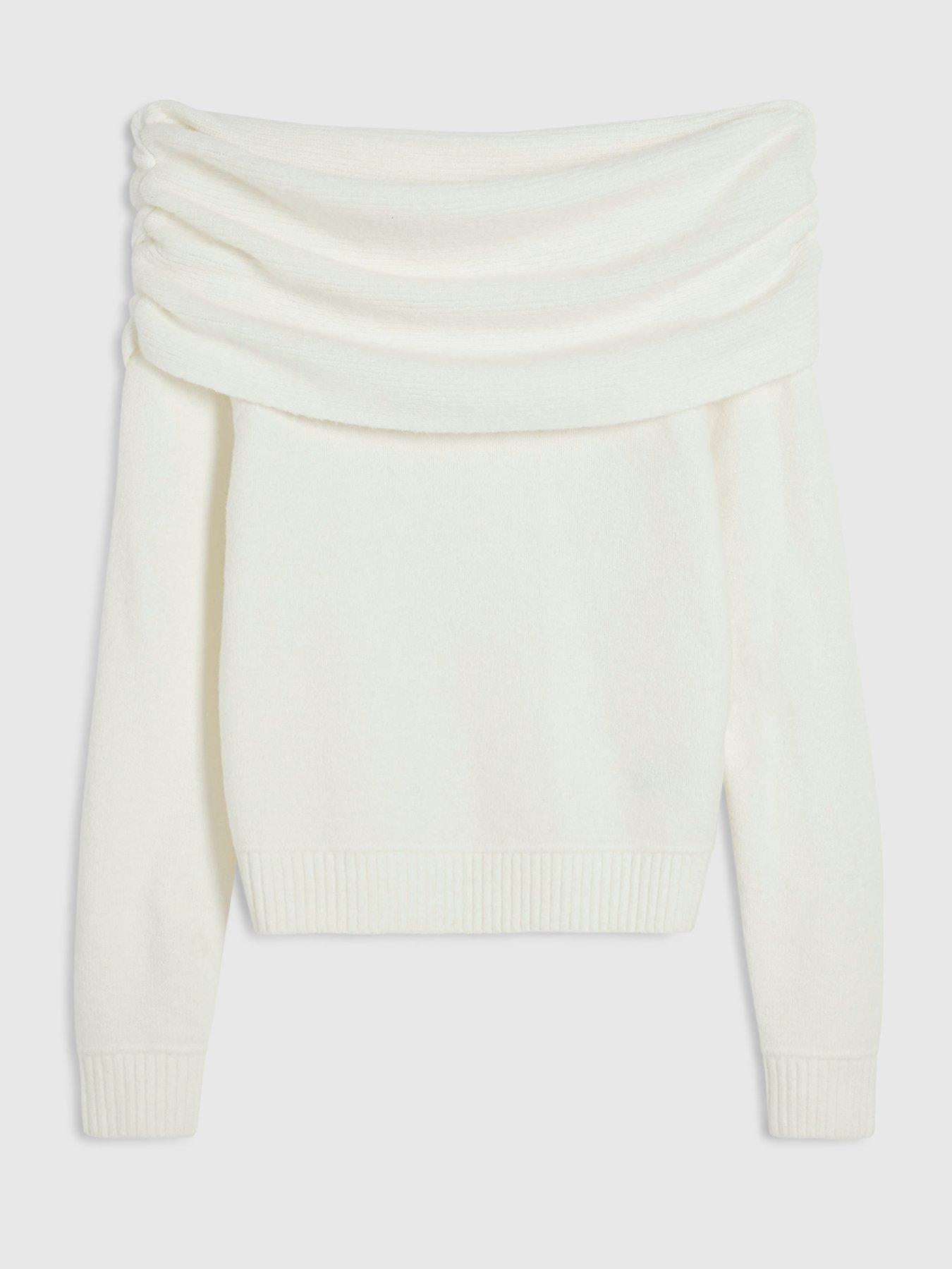 Image 5 of 6 of River Island Womens Bardot Gathered Cotton Jumper - Cream