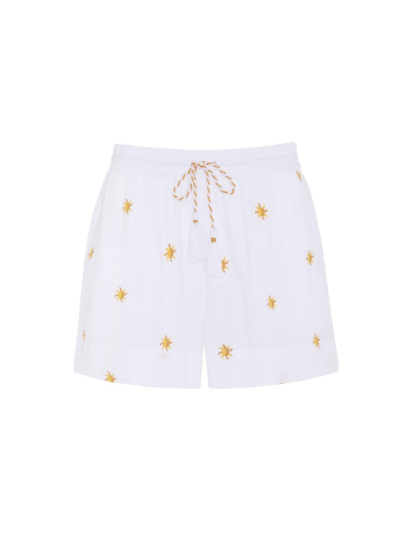 Image 5 of 5 of CHELSEA PEERS Cotton Cheesecloth Embroidered Sunburst Shorts - White