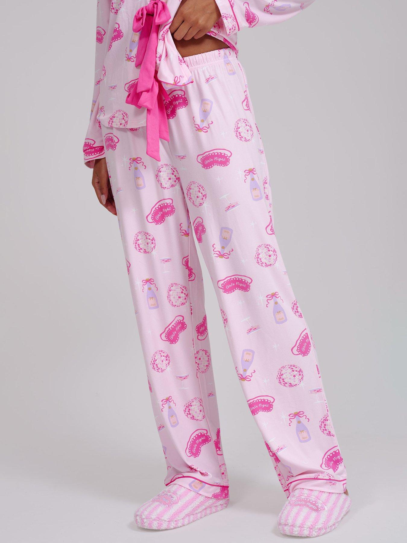 Image 3 of 5 of Loungeable Night Super Soft Long Sleeve Tie Front Pyjama Set - Pink