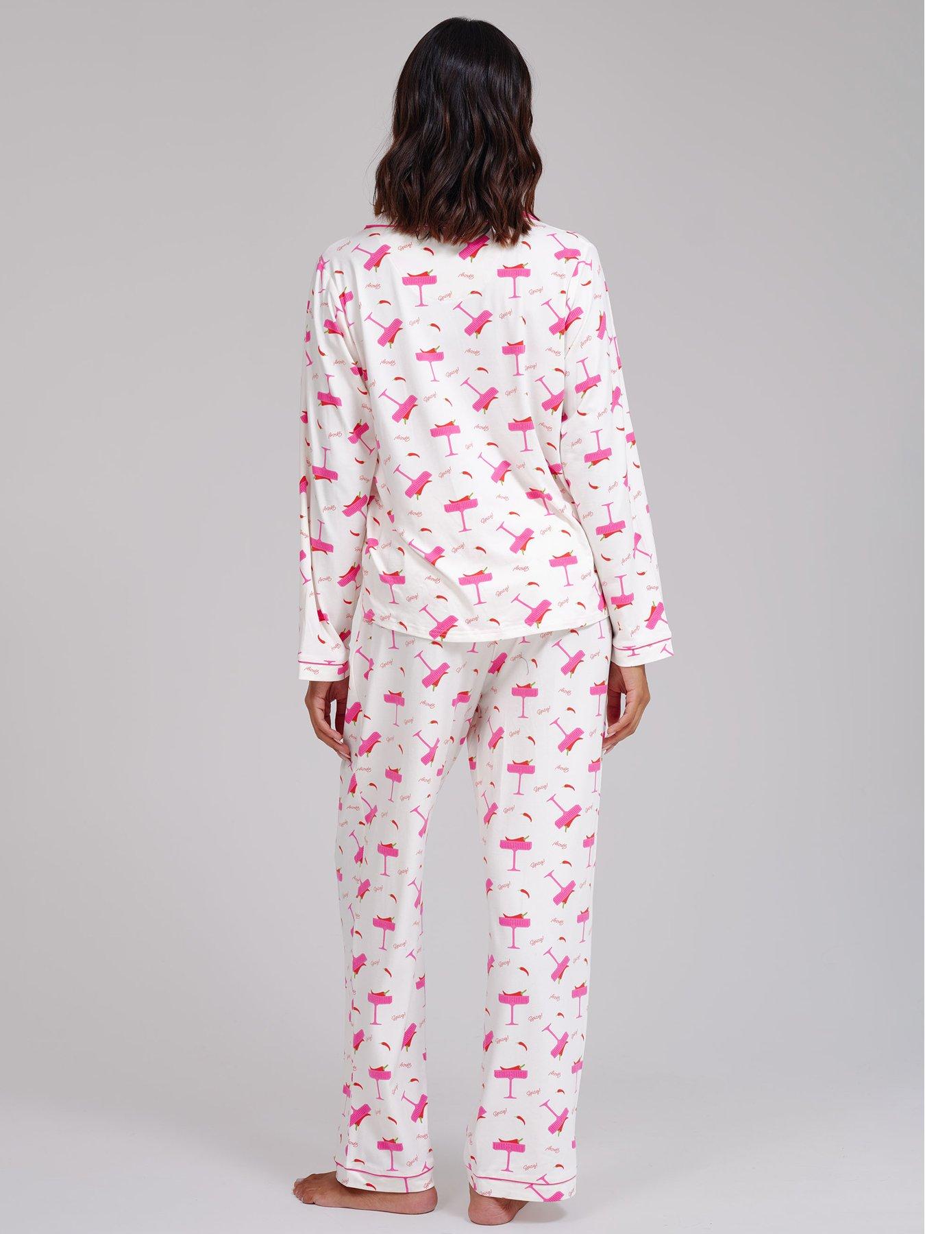 Image 2 of 4 of Loungeable Spicy Marg Print Wide Leg Traditional Revere Pyjama Set - Multi