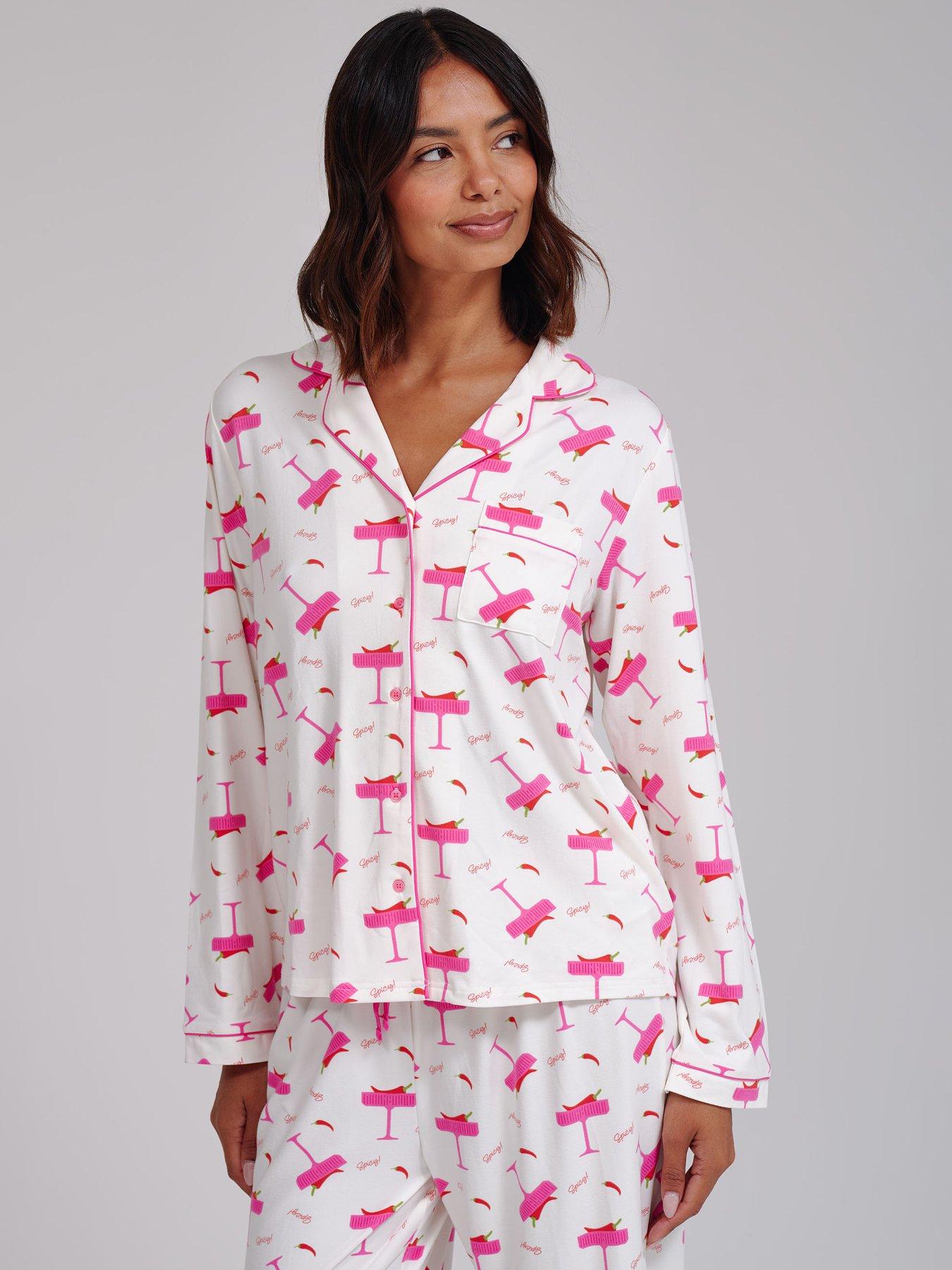 Image 3 of 4 of Loungeable Spicy Marg Print Wide Leg Traditional Revere Pyjama Set - Multi