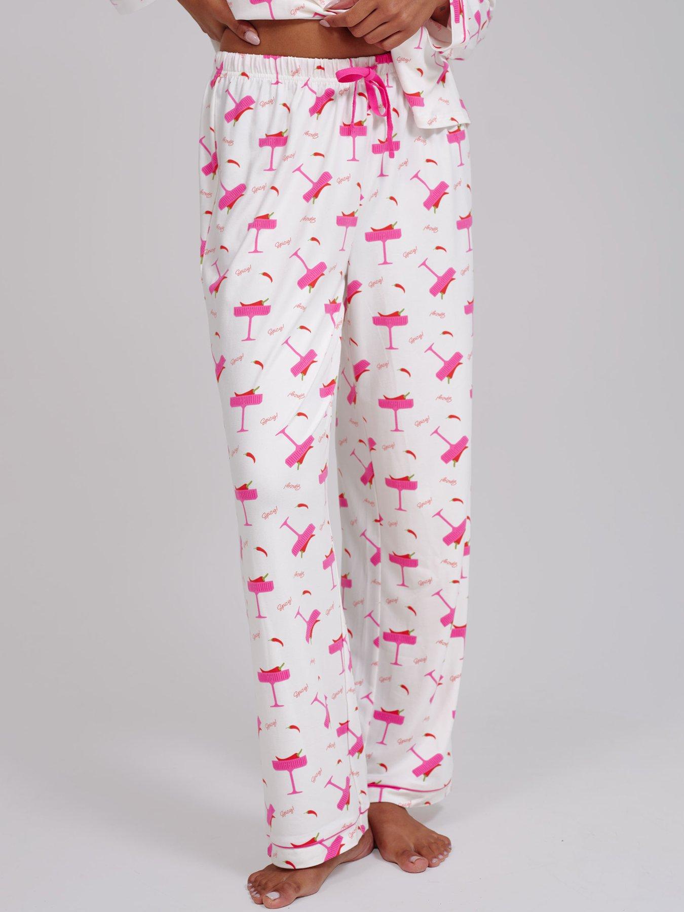 Image 4 of 4 of Loungeable Spicy Marg Print Wide Leg Traditional Revere Pyjama Set - Multi
