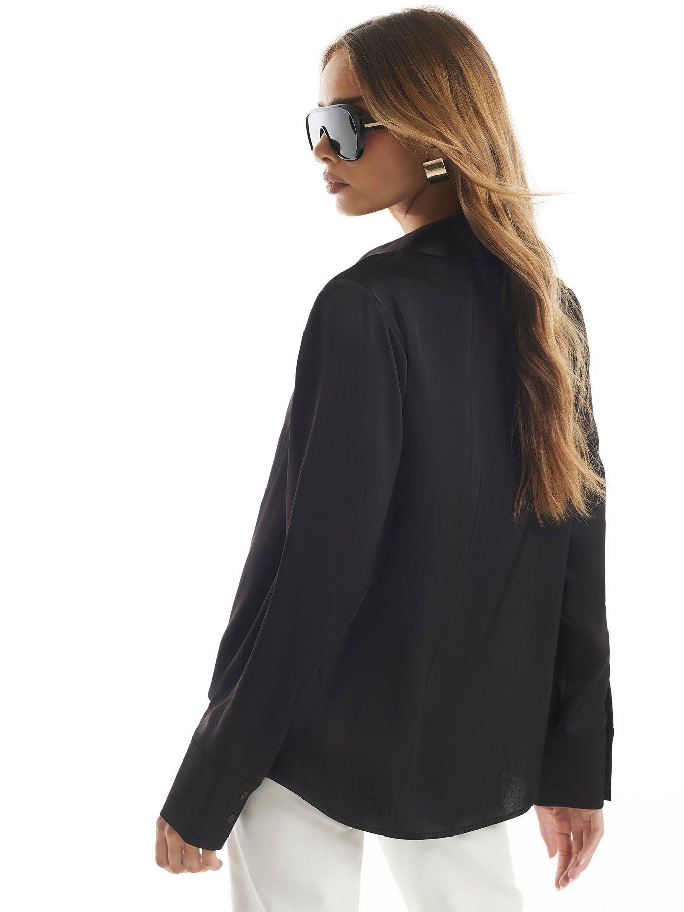 Image 2 of 6 of River Island Womens Wrap Front V-Neck Long Sleeve Blouse - Black