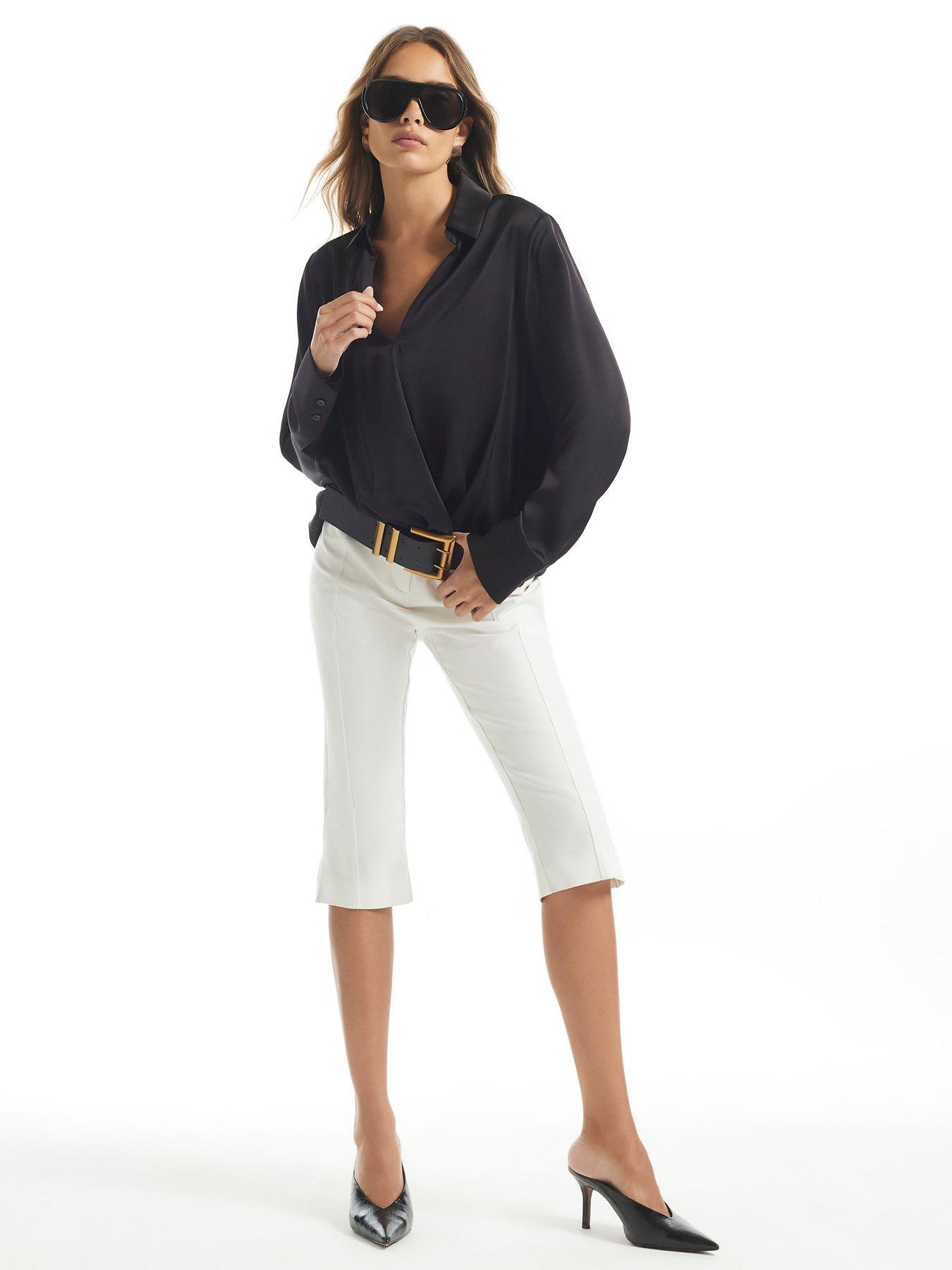 Image 3 of 6 of River Island Womens Wrap Front V-Neck Long Sleeve Blouse - Black