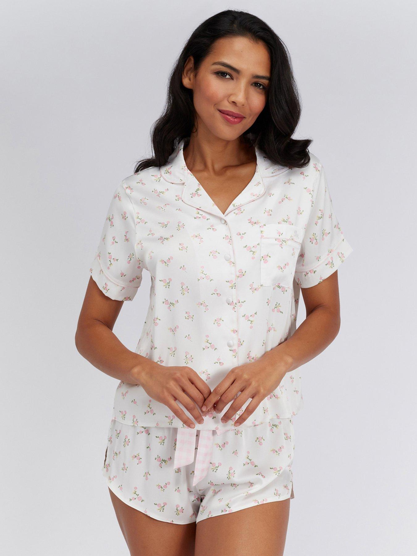 Boux Avenue Floral Satin Short Pj Set - Ivory Mix