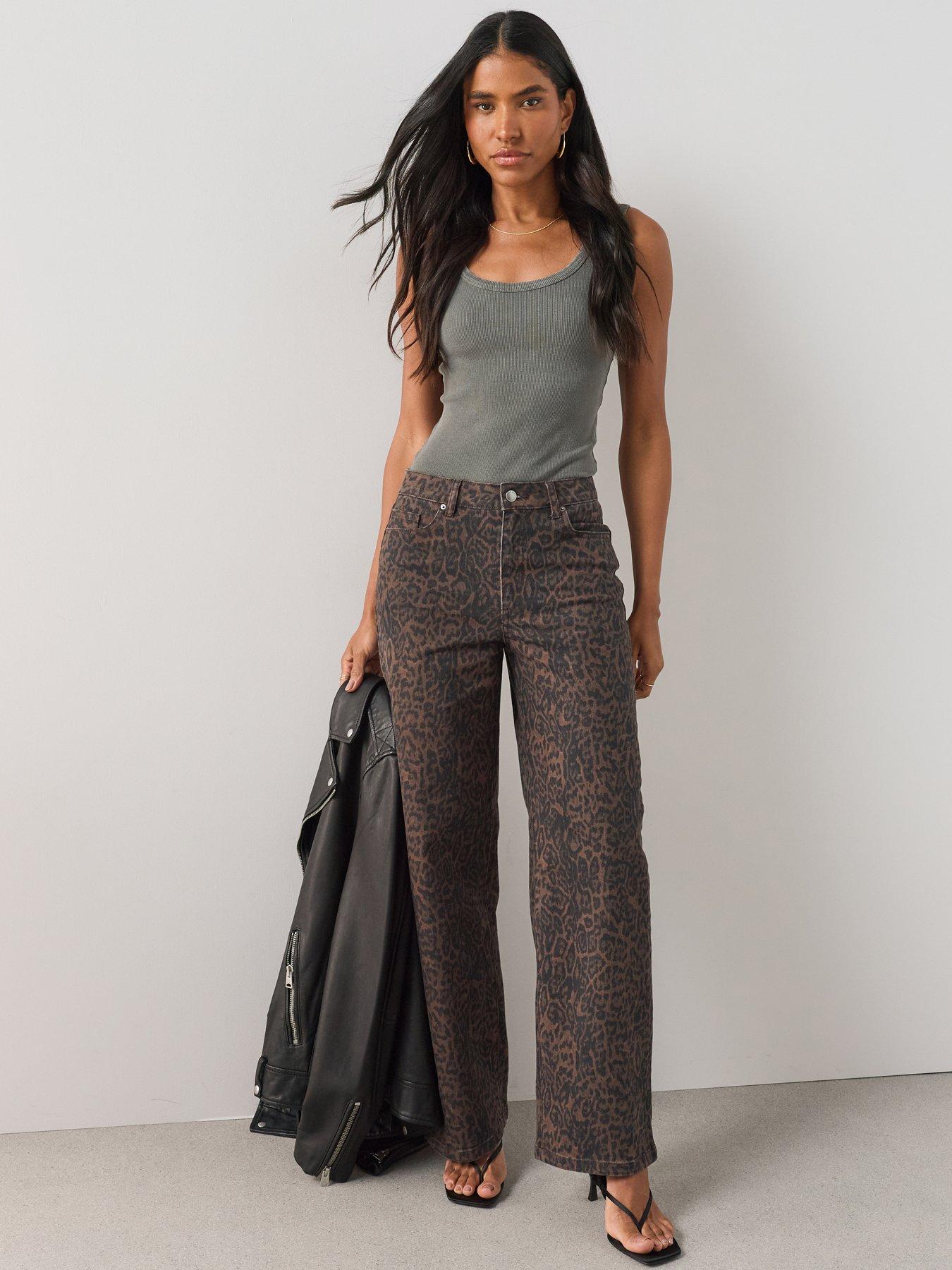 The Very Collection Short Leopard Print Straight Leg Jeans - Brown