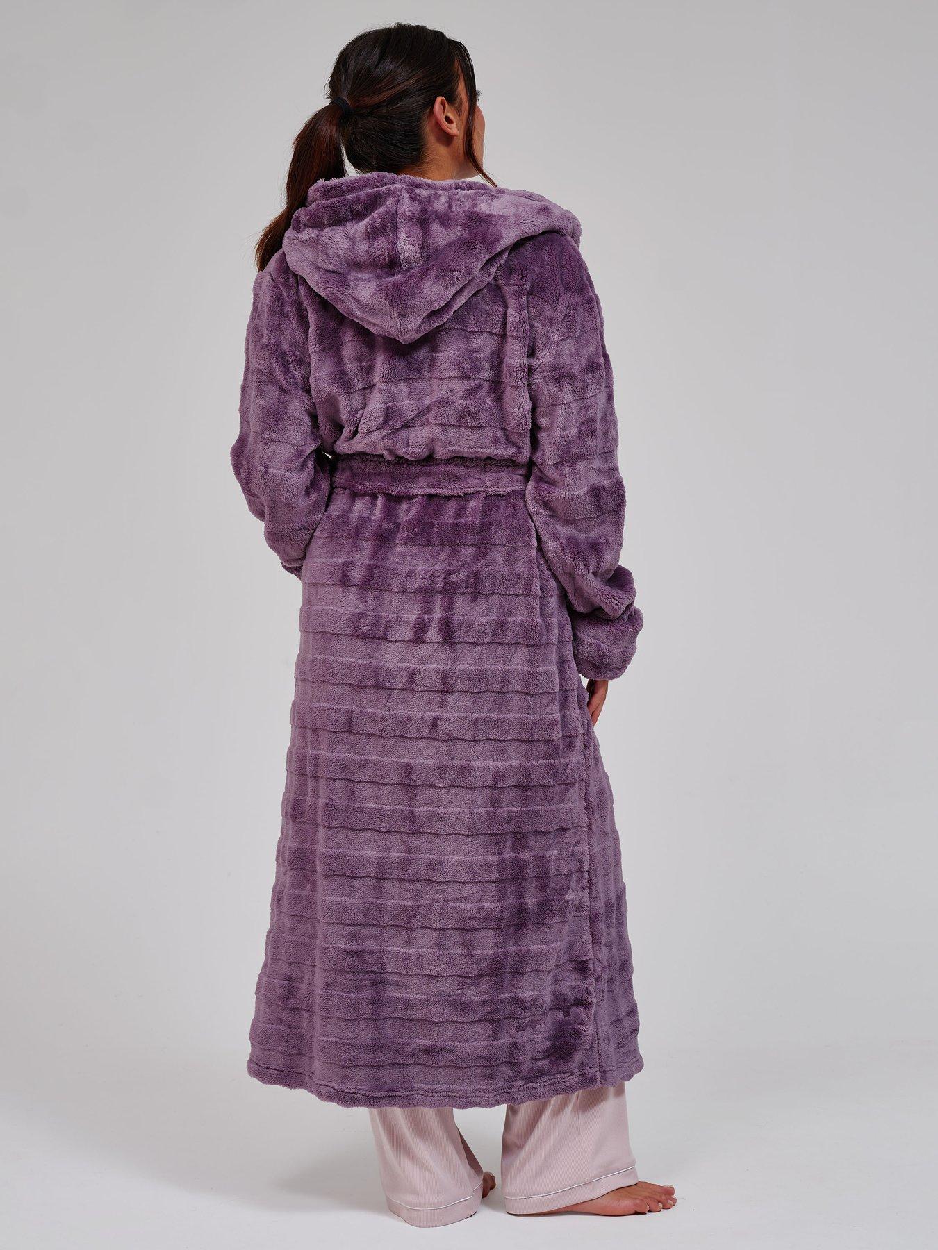 Image 2 of 5 of Loungeable Womens Embossed Stripe Hooded Maxi Dressing Gown - Purple
