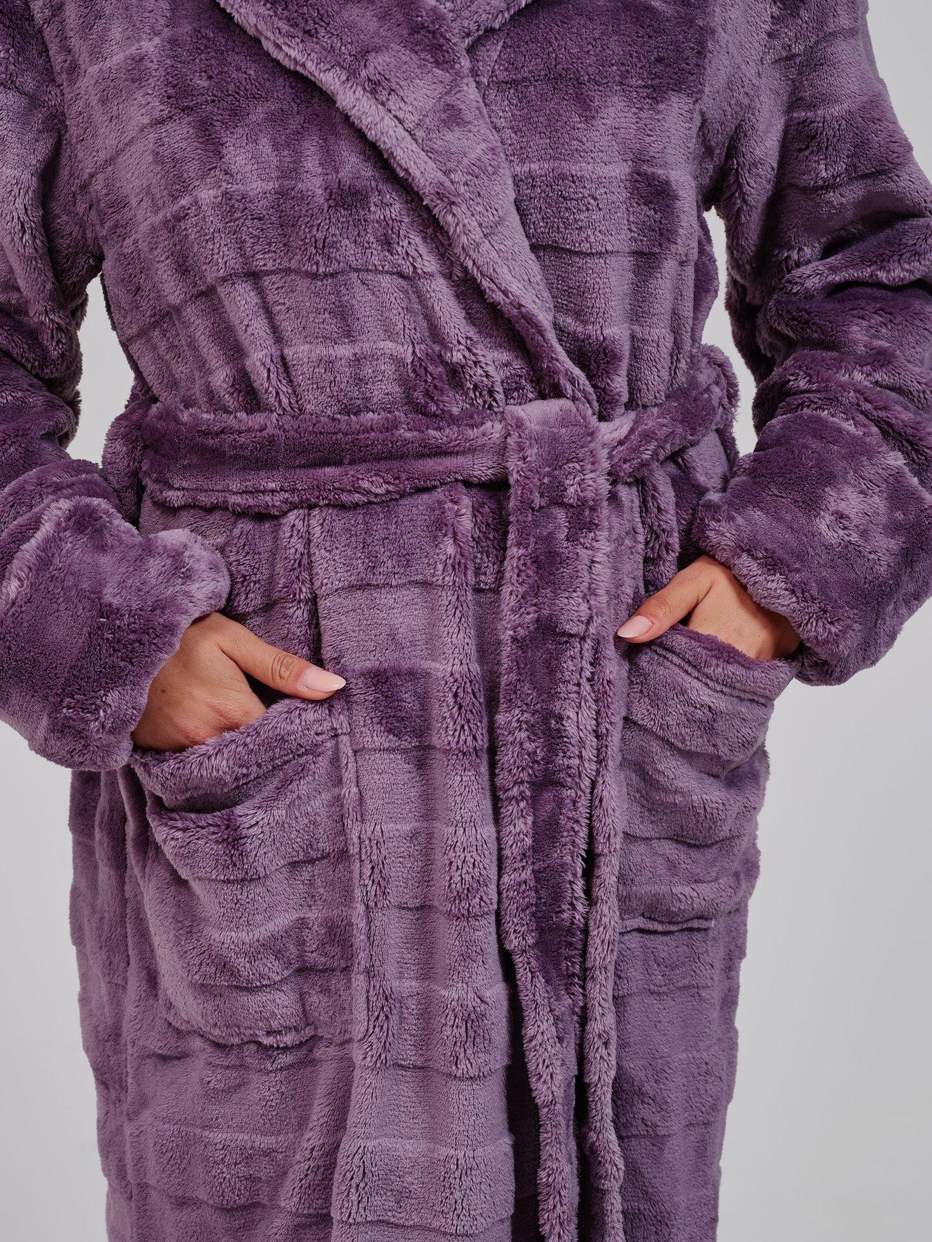 Image 5 of 5 of Loungeable Womens Embossed Stripe Hooded Maxi Dressing Gown - Purple
