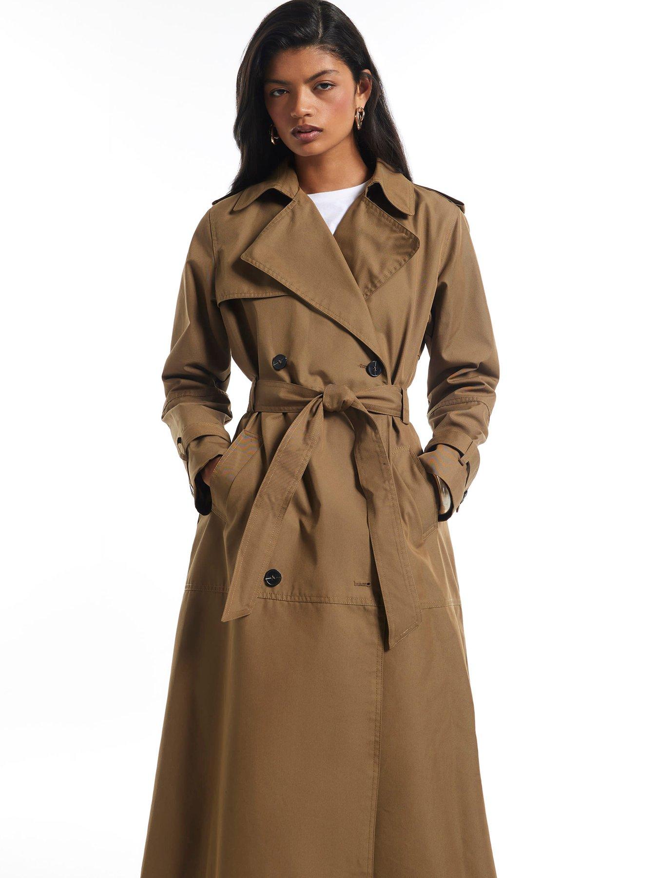 Image 3 of 6 of River Island Womens Tie Belt Longline Casual Trench Coat - Brown