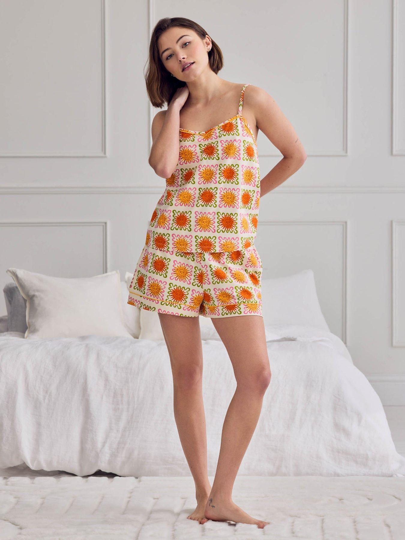 CHELSEA PEERS Cotton Sunshine Tile Print Cami Short Pyjama Set - Off White
