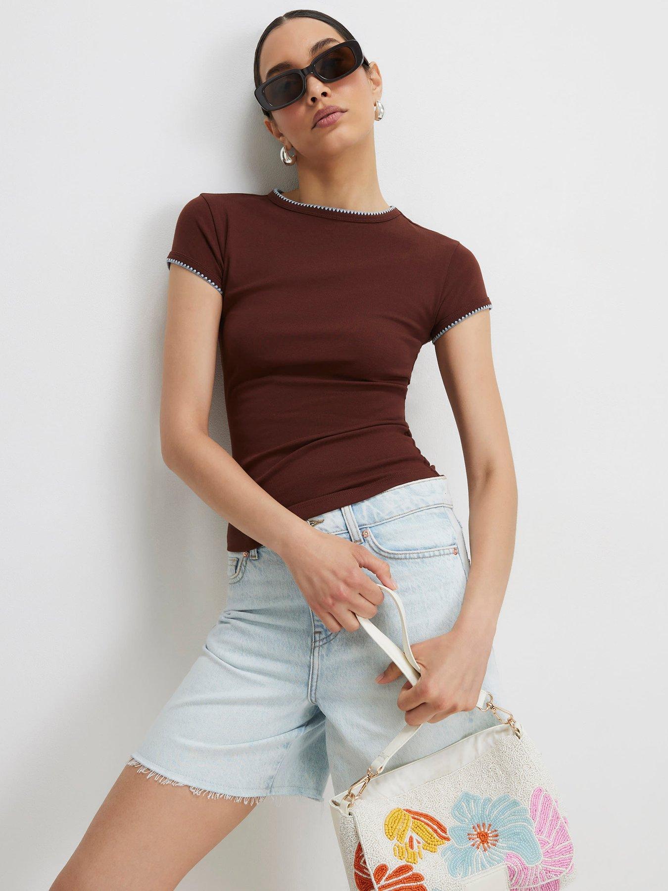 River Island Whipstitch Baby T-Shirt - Brown