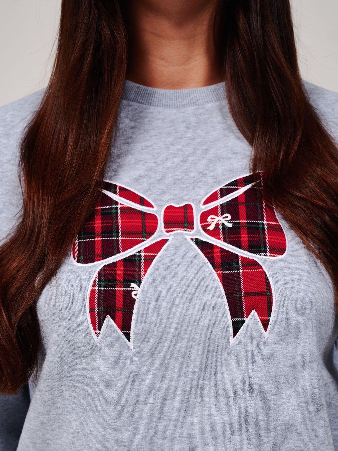 Image 5 of 5 of Loungeable Bow Sweatshirt &amp; Bow Check Jersey Pyjama Set - Multi