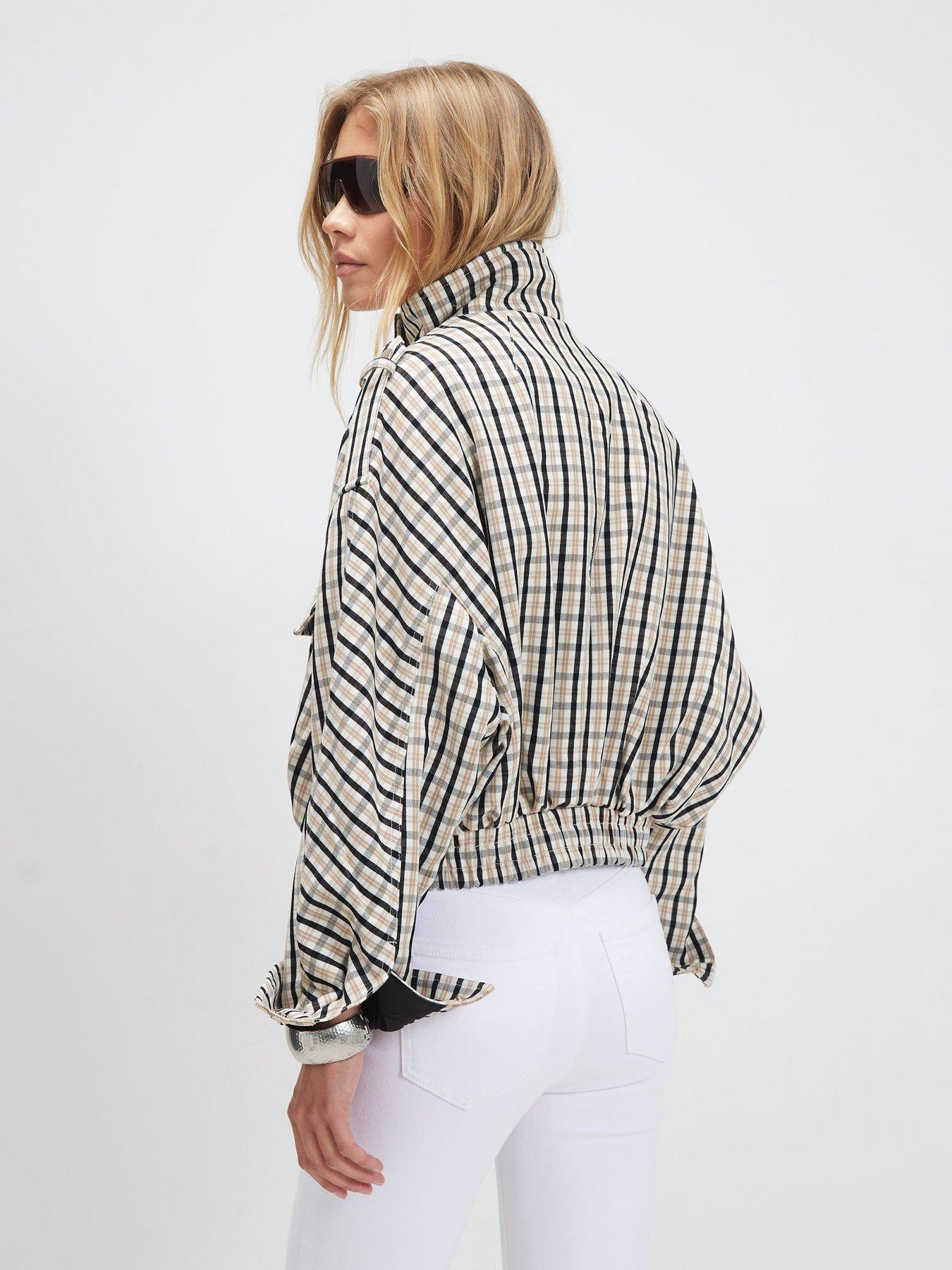 Image 2 of 6 of River Island Check Funnel Bomber - Cream