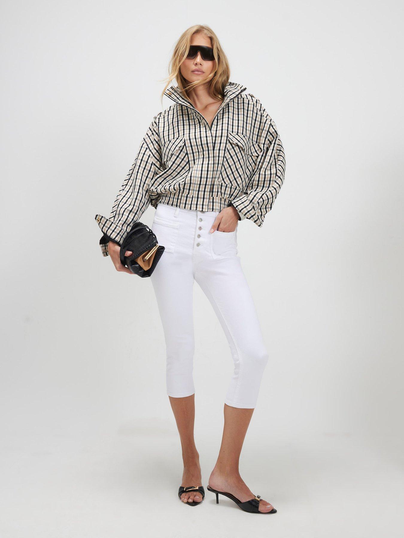 Image 3 of 6 of River Island Check Funnel Bomber - Cream