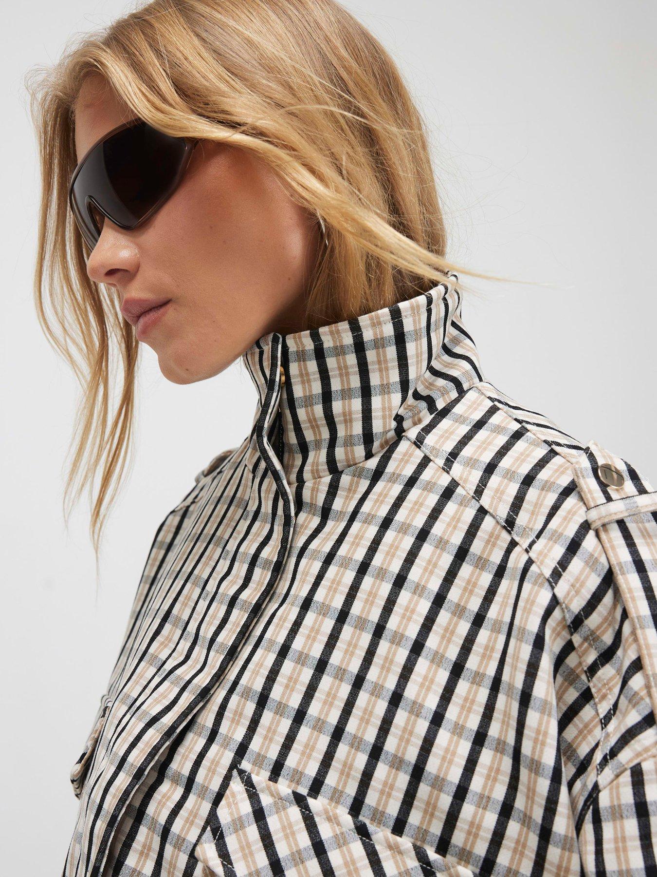 Image 4 of 6 of River Island Check Funnel Bomber - Cream