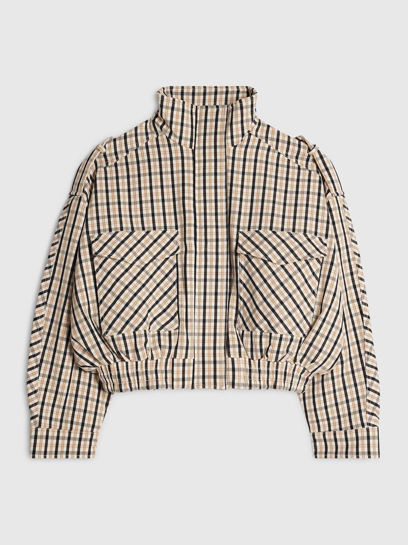 Image 5 of 6 of River Island Check Funnel Bomber - Cream