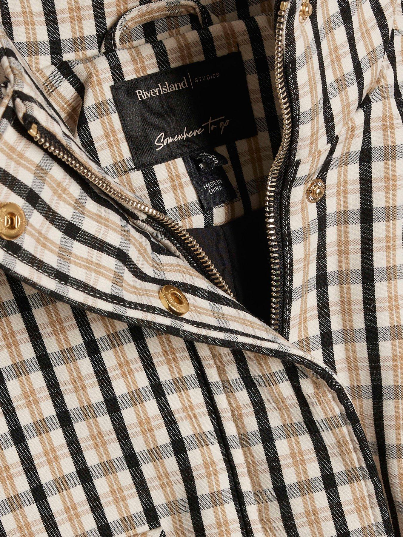 Image 6 of 6 of River Island Check Funnel Bomber - Cream