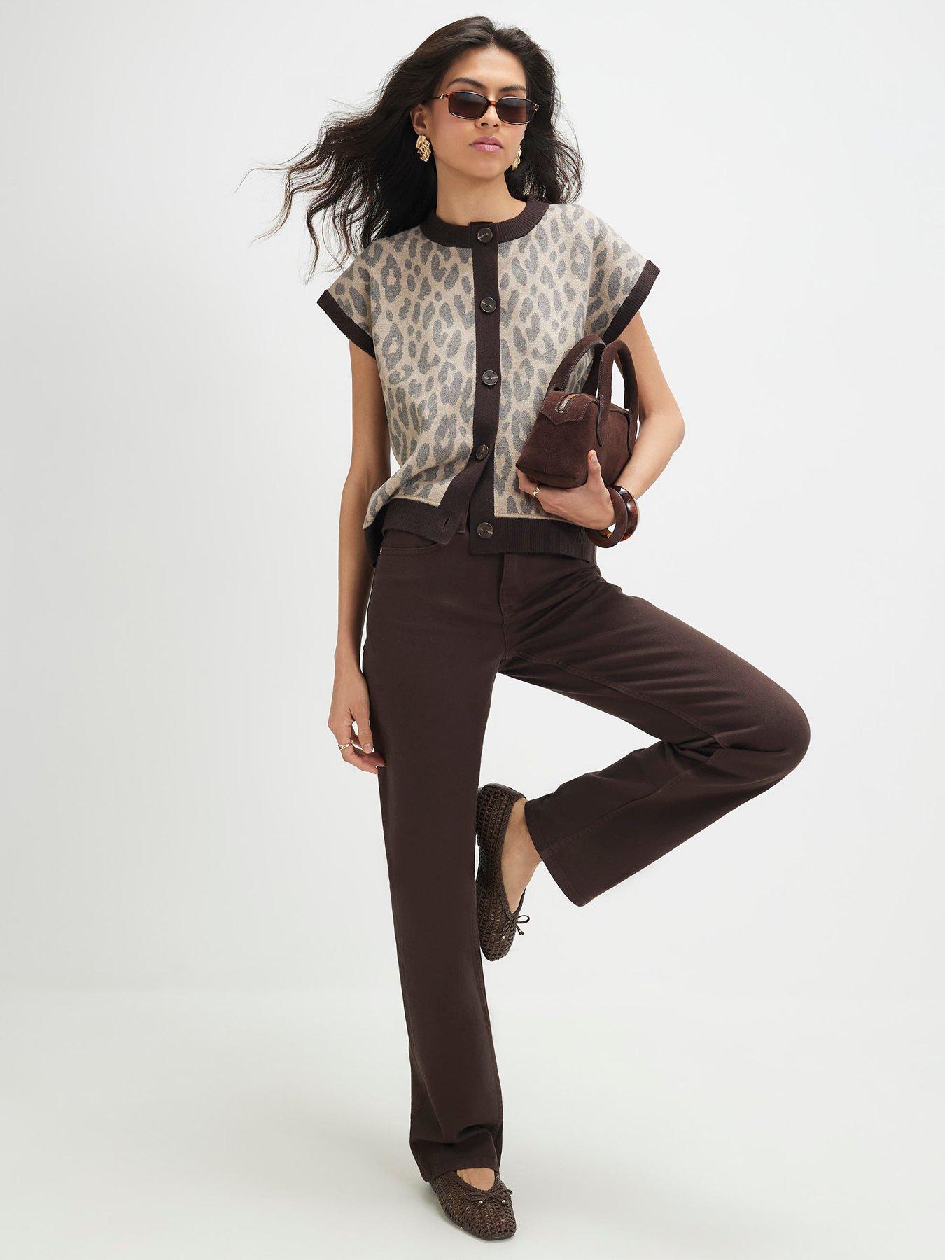 Image 3 of 6 of River Island Leopard Print Button-Through Ribbed Vest - Beige