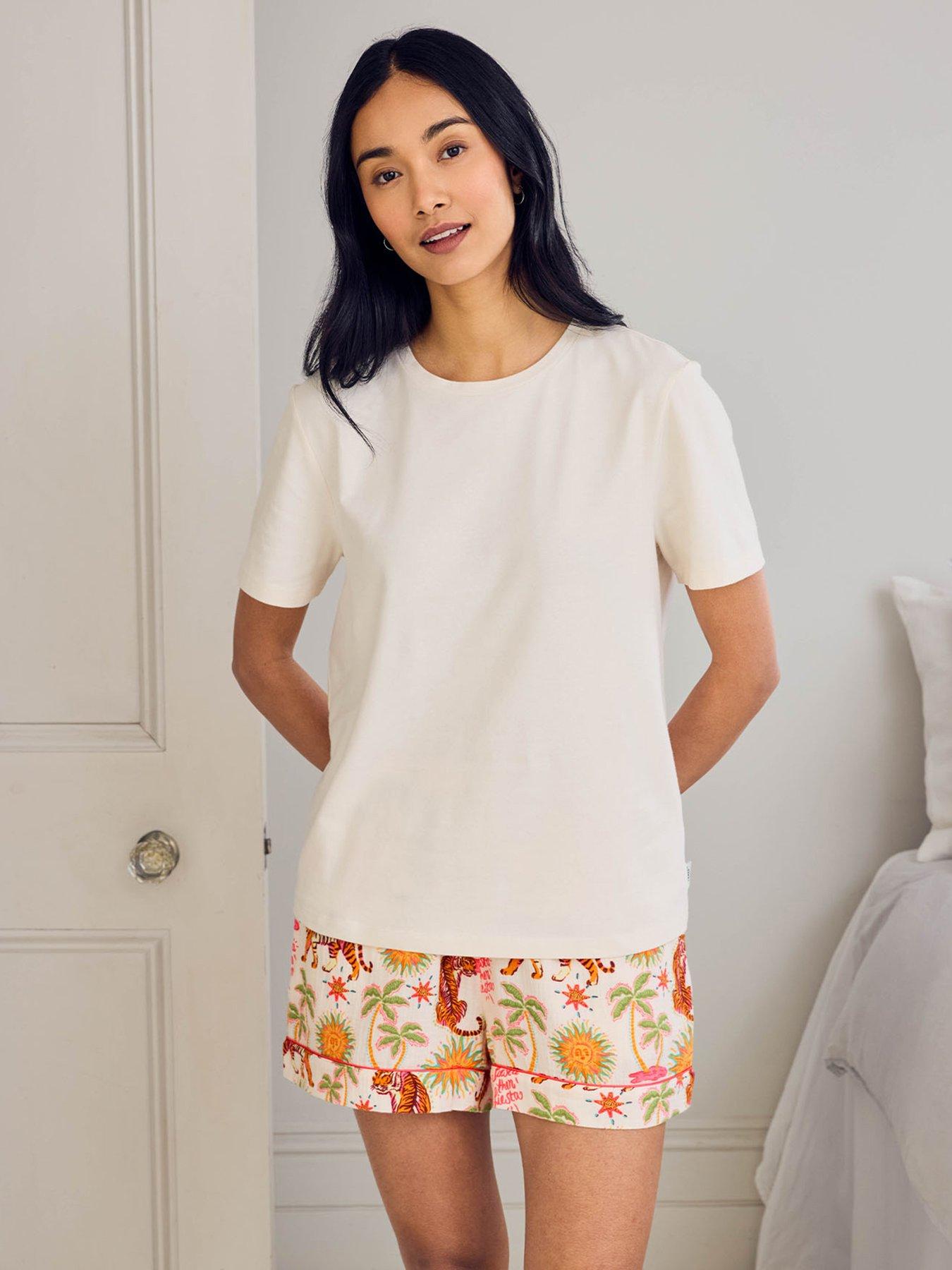 CHELSEA PEERS Cotton Siesta Tiger Print Short Pyjama Set - Off White