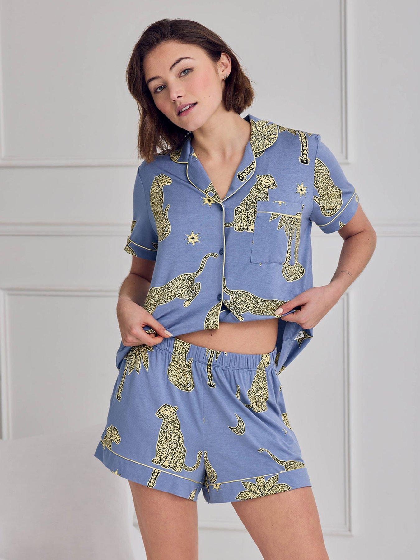 CHELSEA PEERS Modal Midnight Leopard Print Short Pyjama Set - Blue