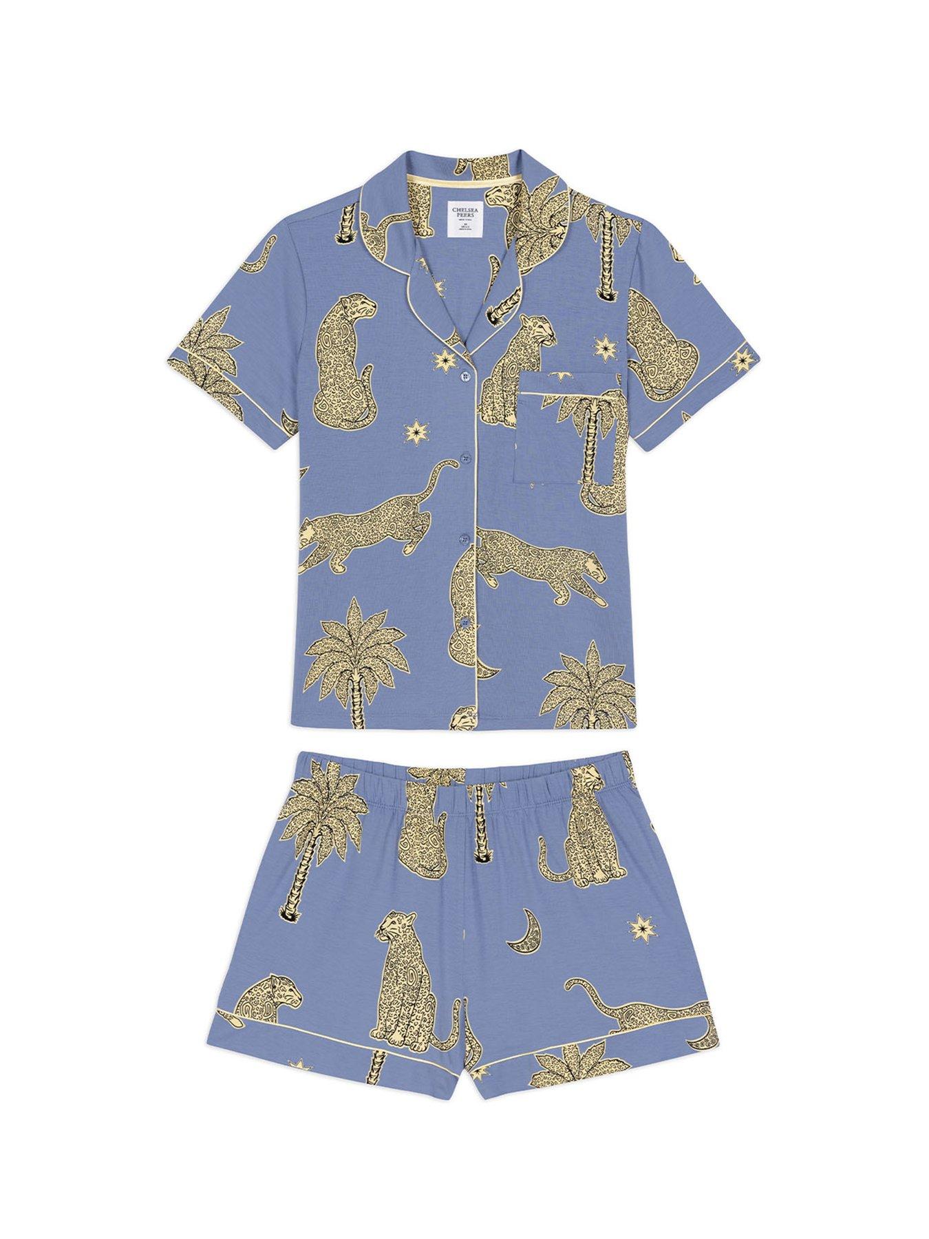 Image 6 of 6 of CHELSEA PEERS Modal Midnight Leopard Print Short Pyjama Set - Blue