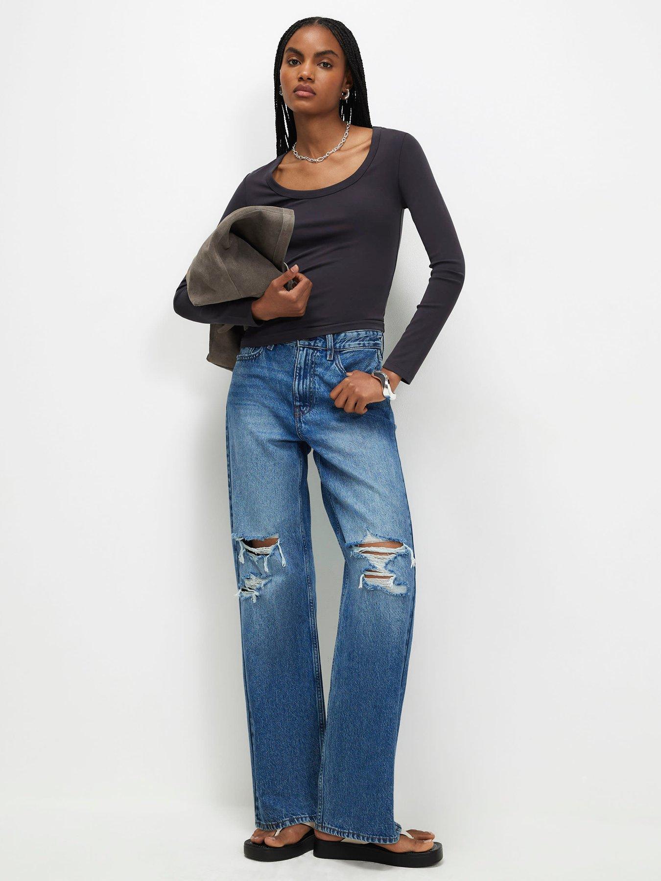 Image 2 of 5 of River Island Long Sleeve Soft Touch Scoop Neck Top Coord - Grey