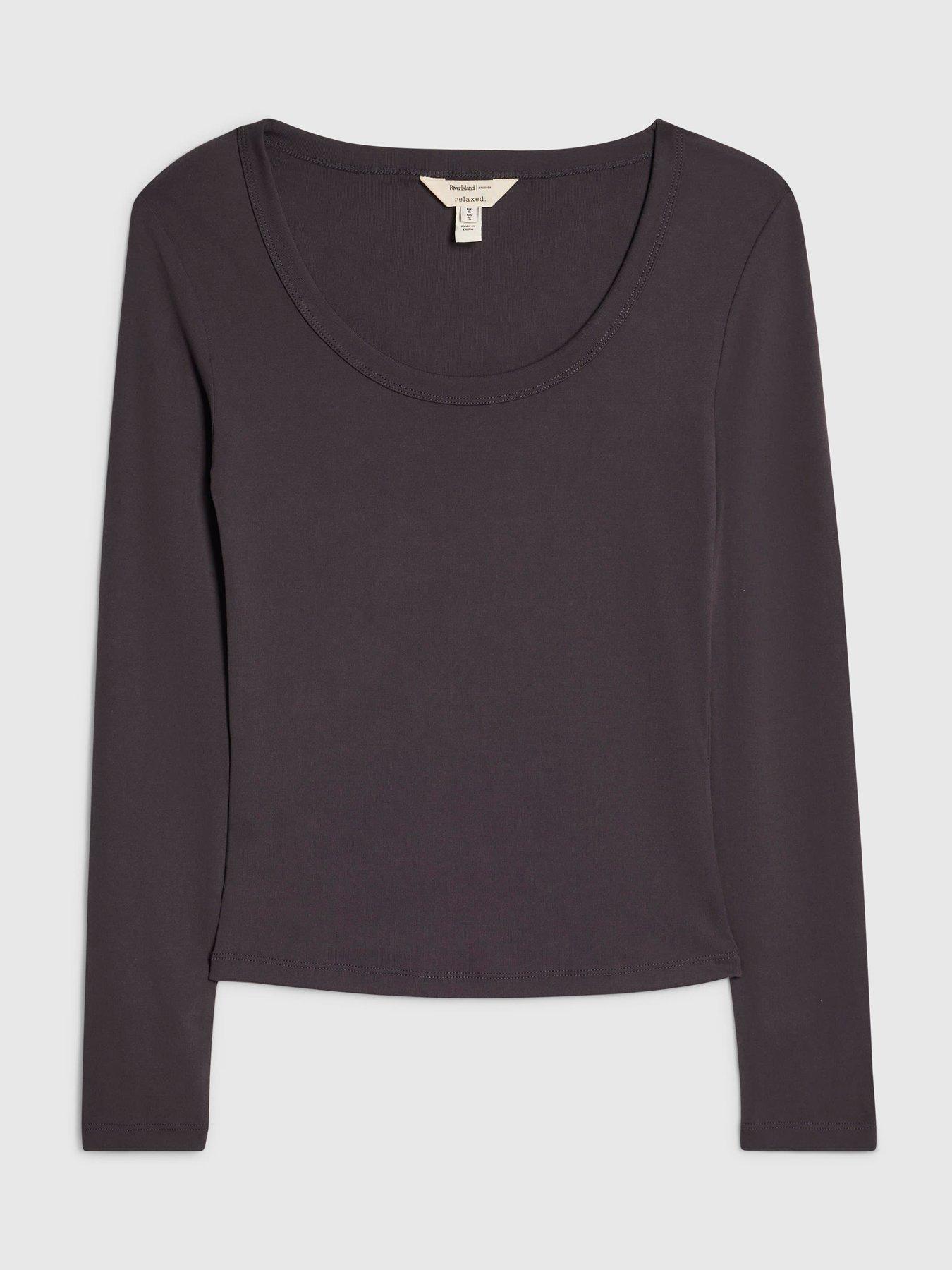 Image 4 of 5 of River Island Long Sleeve Soft Touch Scoop Neck Top Coord - Grey